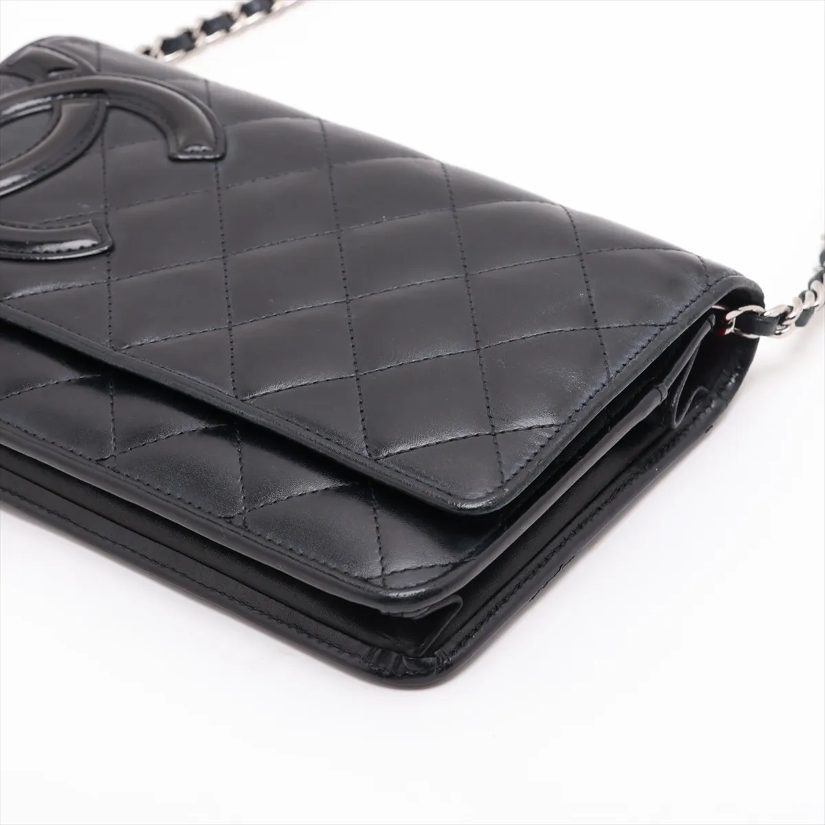 Cambon Line Leather x Patent Leather Chain Wallet, Black, Silver Hardware, 19375950, Serial Number 19 — view 3