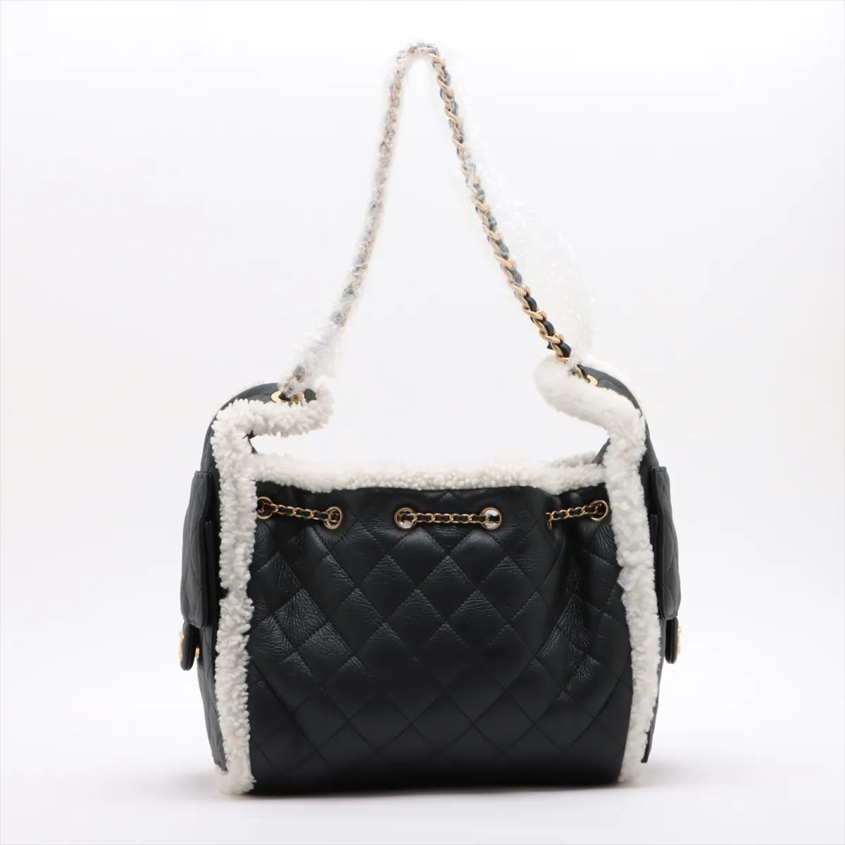 [Individually wrapped] Chanel 25 Small Leather x Boa Chain Shoulder Bag Black x White Gold Hardware EC4XP451 Random Plate — view 2