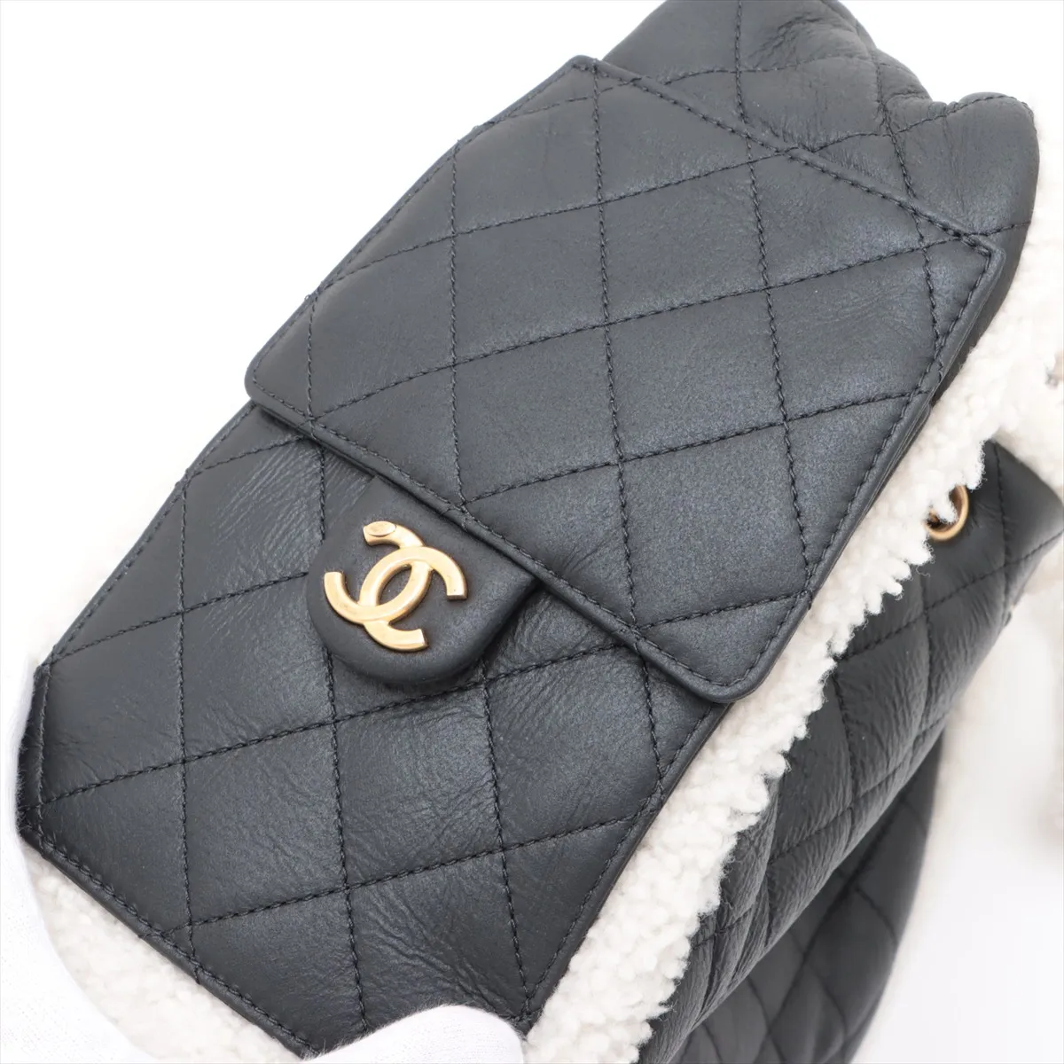 [Individually wrapped] Chanel 25 Small Leather x Boa Chain Shoulder Bag Black x White Gold Hardware EC4XP451 Random Plate — view 11