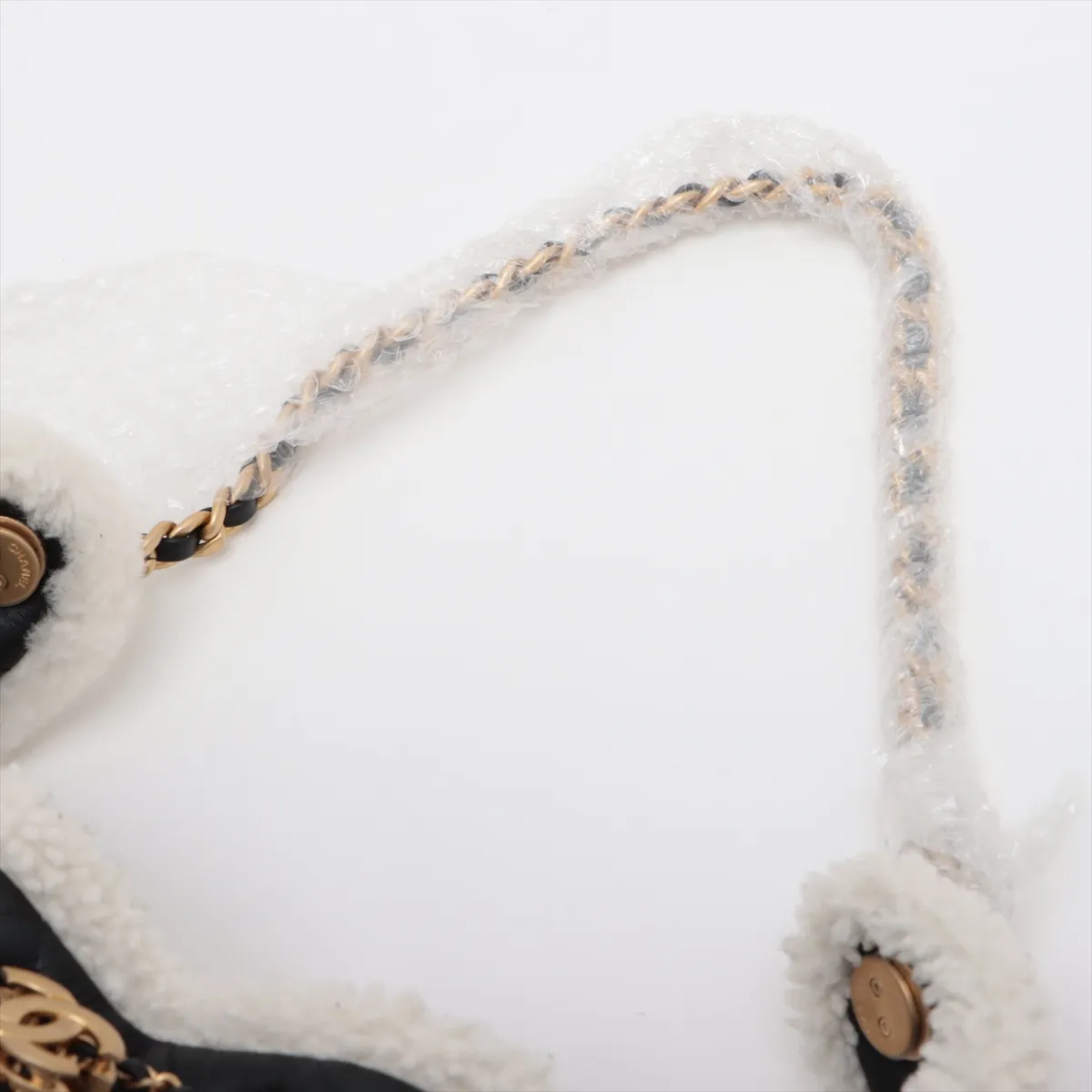[Individually wrapped] Chanel 25 Small Leather x Boa Chain Shoulder Bag Black x White Gold Hardware EC4XP451 Random Plate — view 5