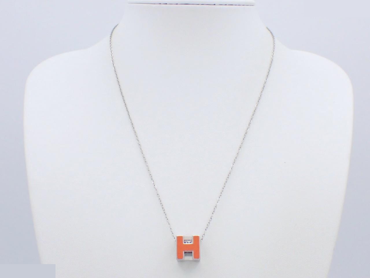 Necklace, H-cube design, orange, silver, aftermarket chain / approx. 42cm — view 3