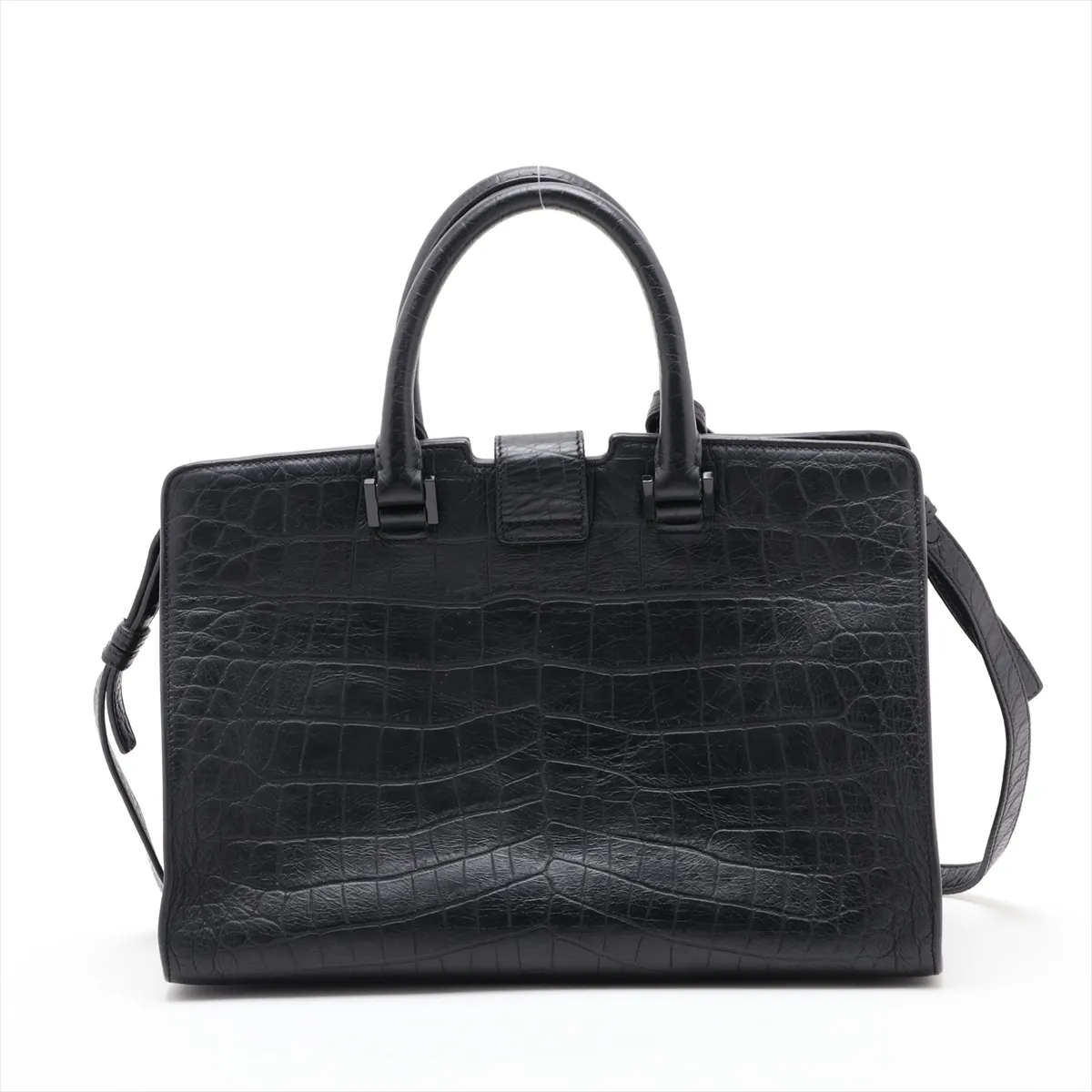 Baby Cabas Crocodile Embossed 2-Way Handbag, Black, 424869 — view 2