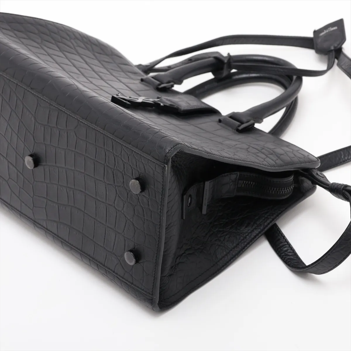 Baby Cabas Crocodile Embossed 2-Way Handbag, Black, 424869 — view 3