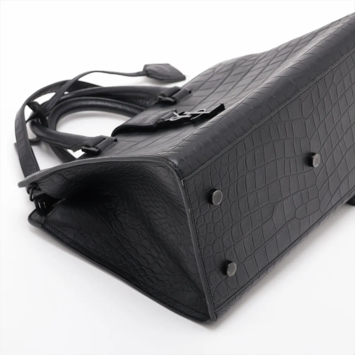 Baby Cabas Crocodile Embossed 2-Way Handbag, Black, 424869 — view 4