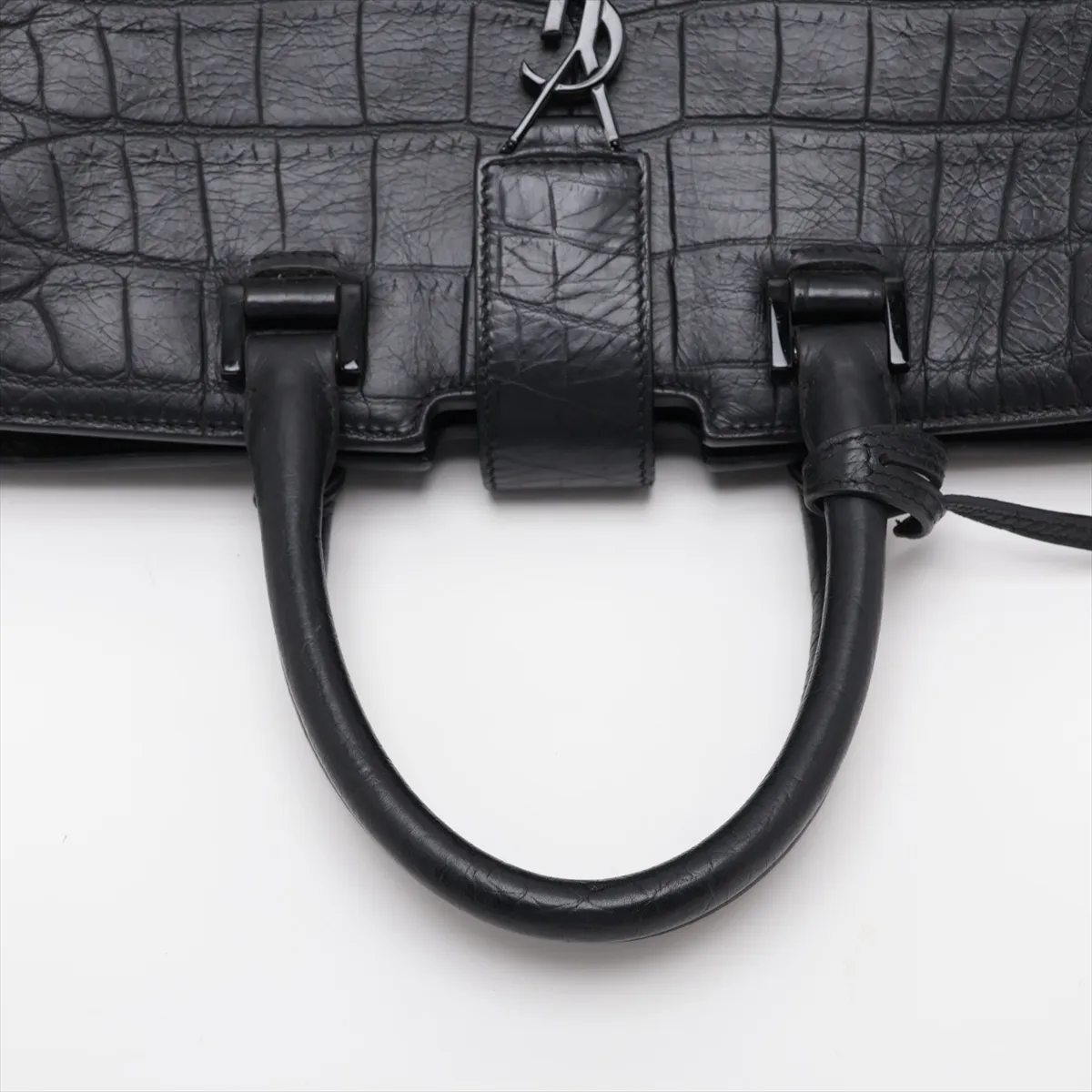 Baby Cabas Crocodile Embossed 2-Way Handbag, Black, 424869 — view 5
