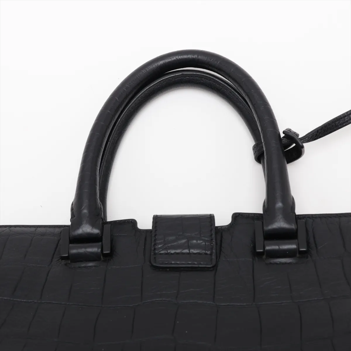 Baby Cabas Crocodile Embossed 2-Way Handbag, Black, 424869 — view 6