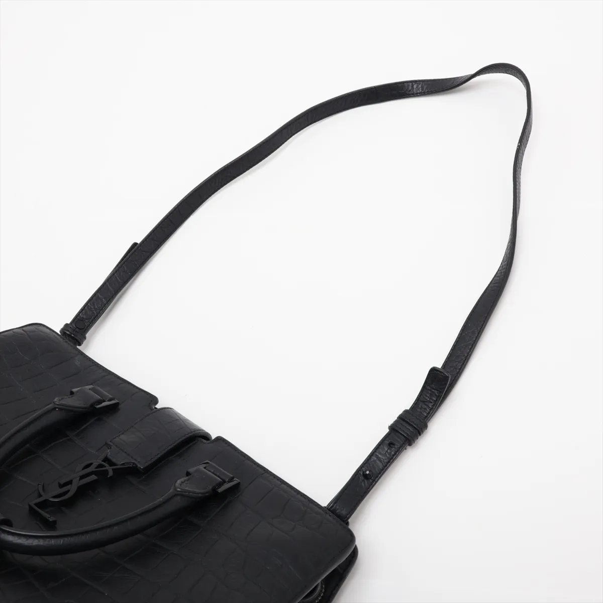 Baby Cabas Crocodile Embossed 2-Way Handbag, Black, 424869 — view 7
