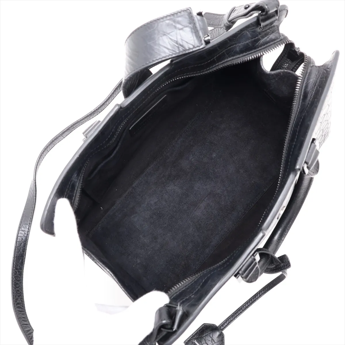 Baby Cabas Crocodile Embossed 2-Way Handbag, Black, 424869 — view 8
