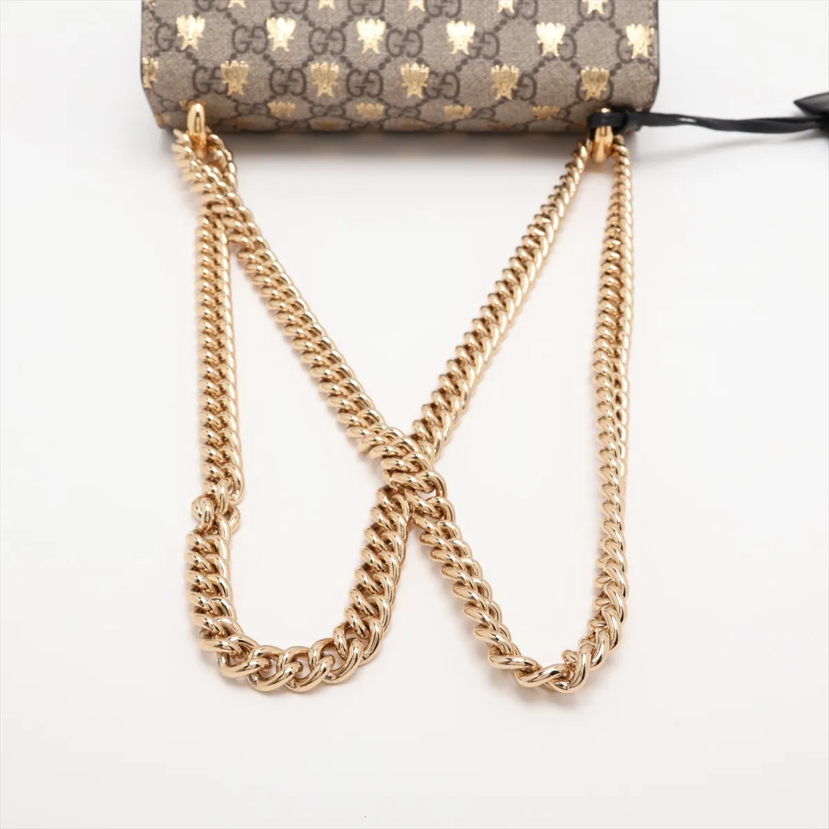 GG Supreme Bee Padlock PVC x Leather Chain Shoulder Bag, Beige x Black, 409487 — view 5
