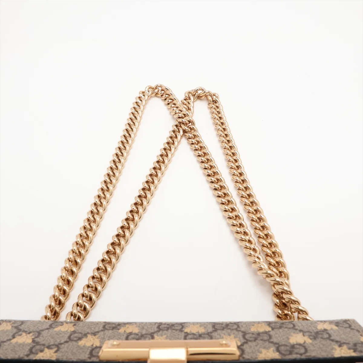 GG Supreme Bee Padlock PVC x Leather Chain Shoulder Bag, Beige x Black, 409487 — view 6