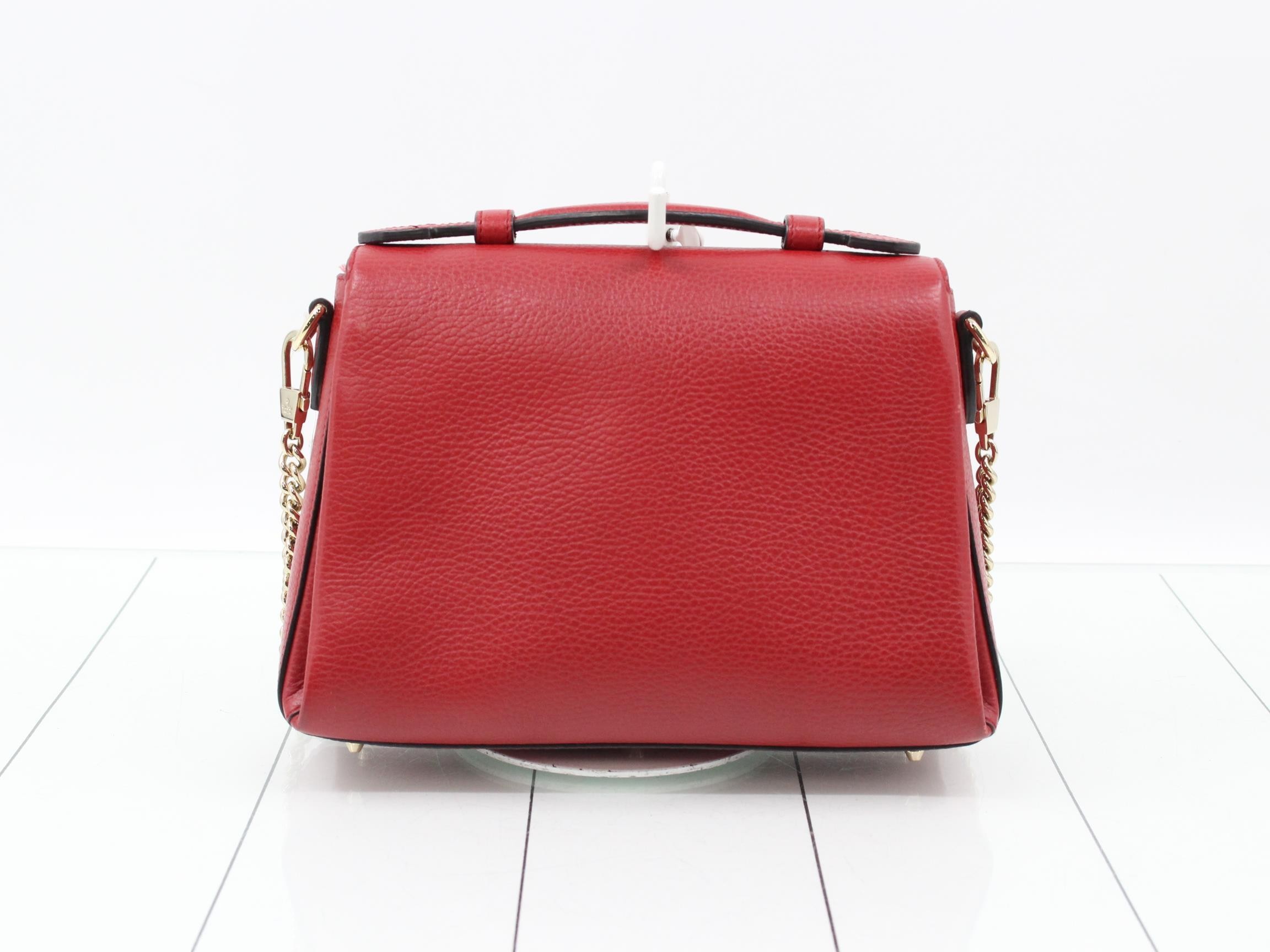 Leather Interlocking G 2-Way Handbag, Red — view 2