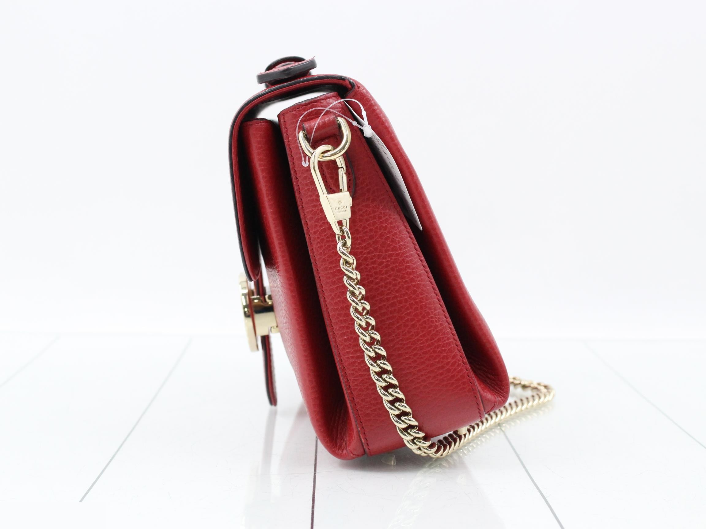 Leather Interlocking G 2-Way Handbag, Red — view 3
