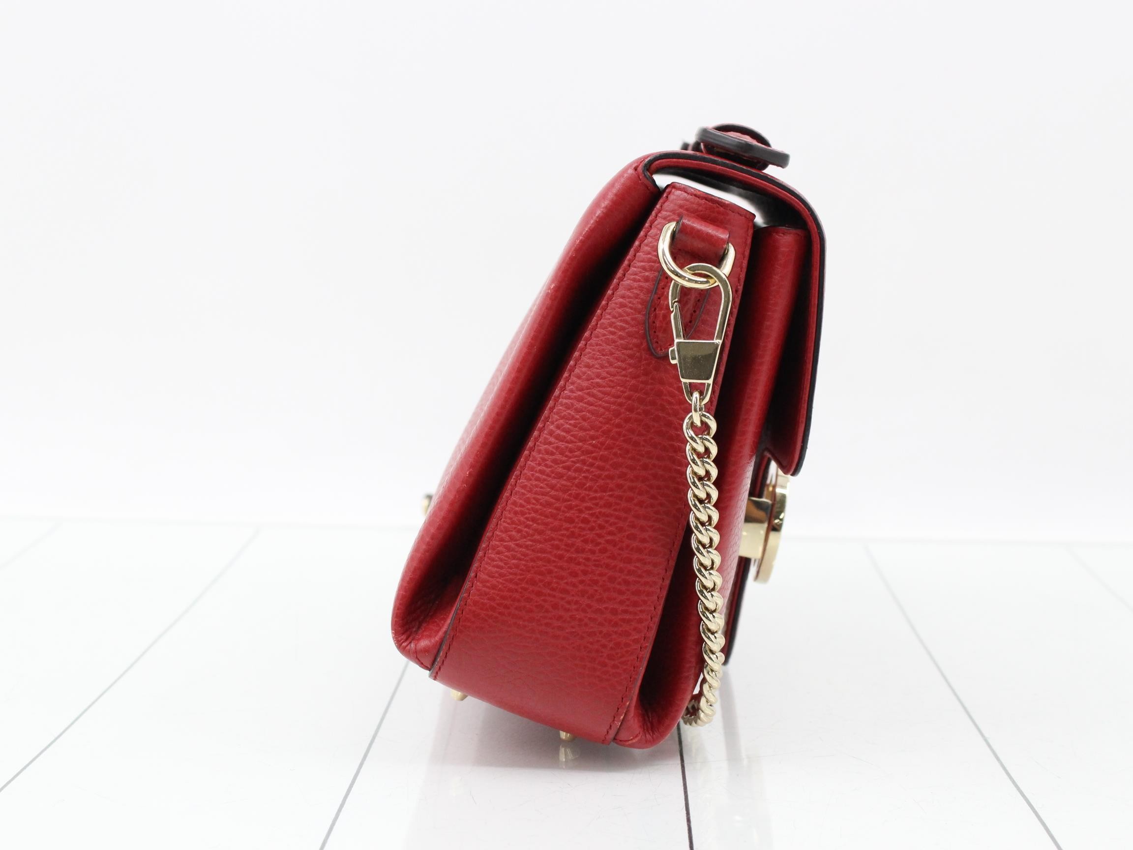 Leather Interlocking G 2-Way Handbag, Red — view 4