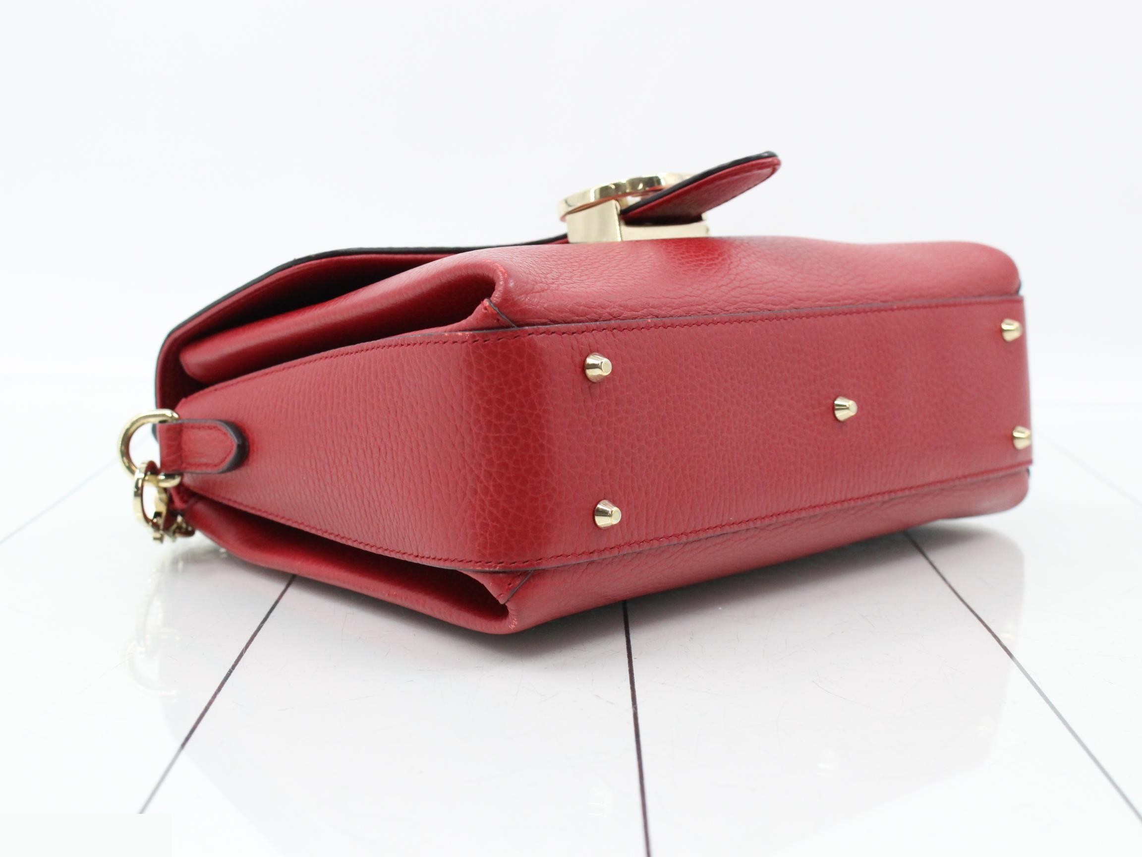 Leather Interlocking G 2-Way Handbag, Red — view 5