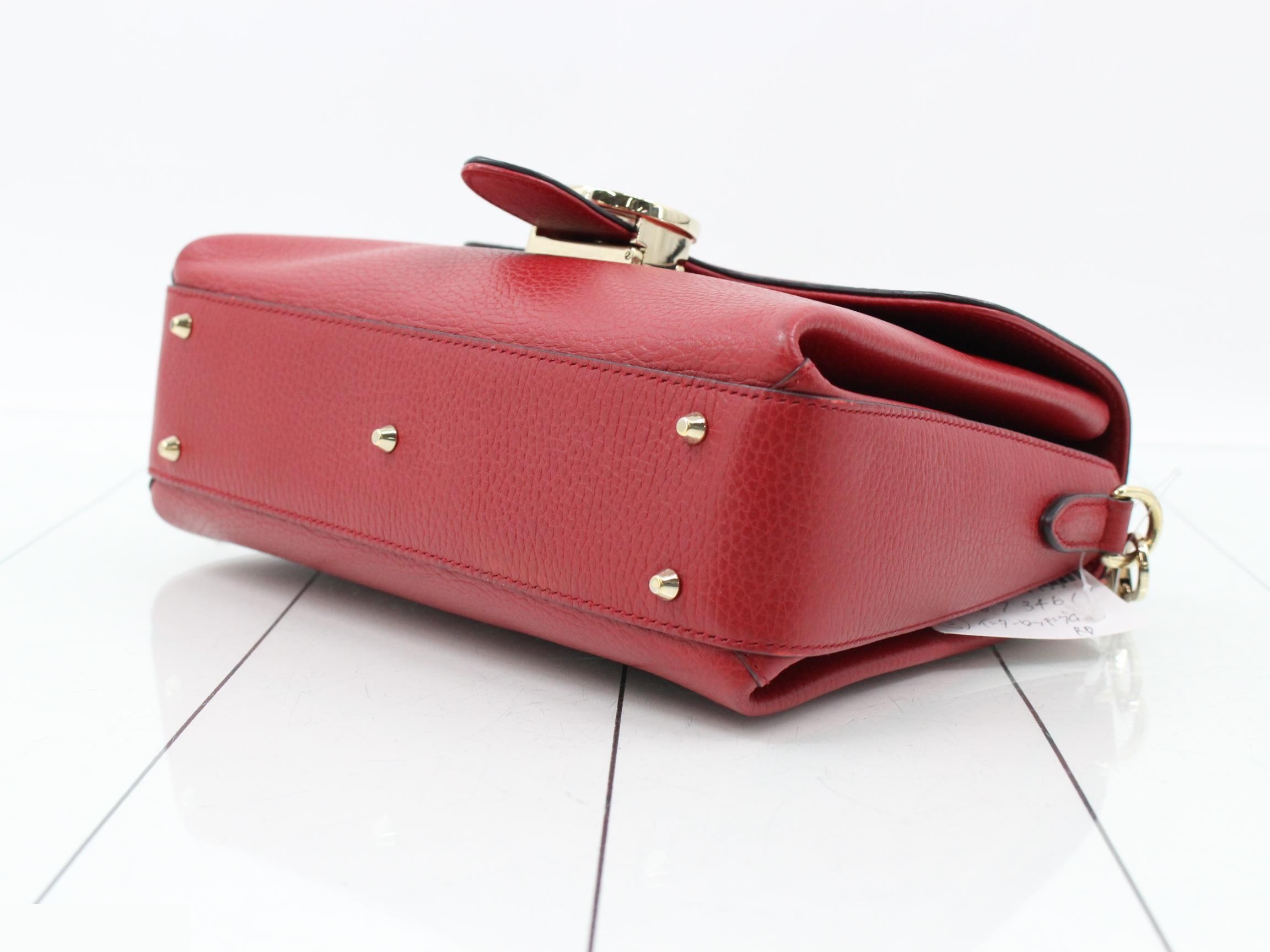 Leather Interlocking G 2-Way Handbag, Red — view 6