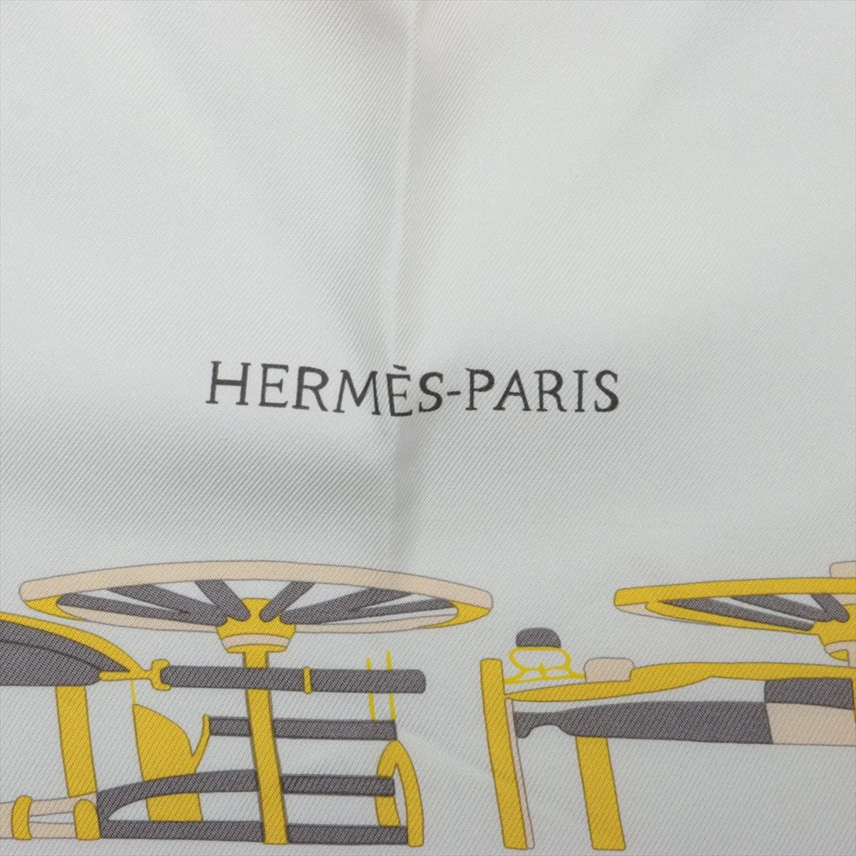 Carre 90 COMPLICATION EQUESTRE scarf, silk, white x yellow. Shows signs of wear, — view 6