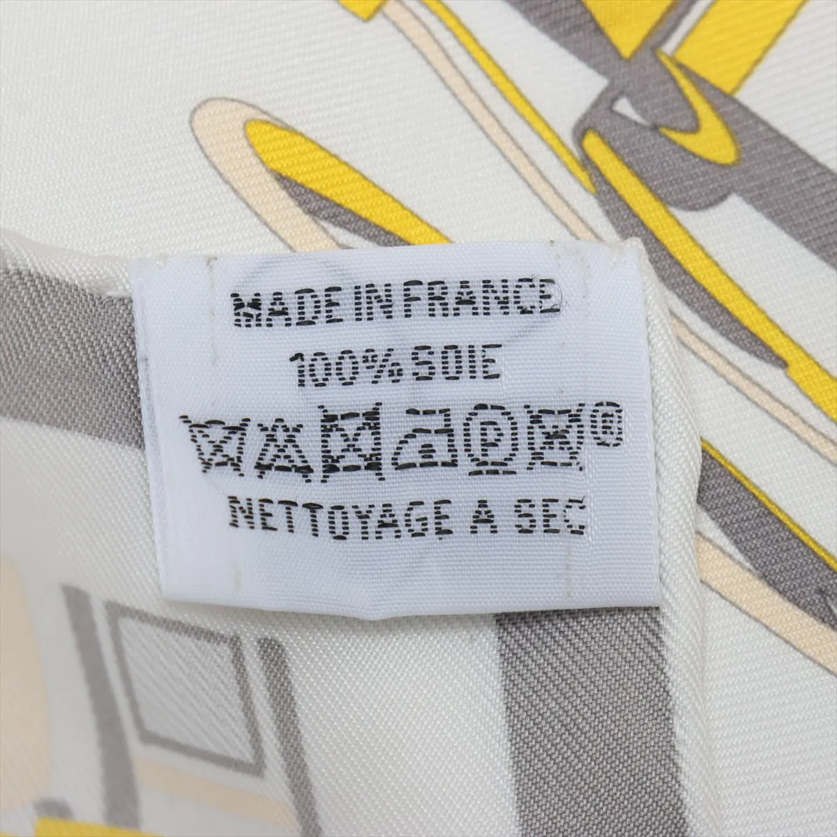 Carre 90 COMPLICATION EQUESTRE scarf, silk, white x yellow. Shows signs of wear, — view 7
