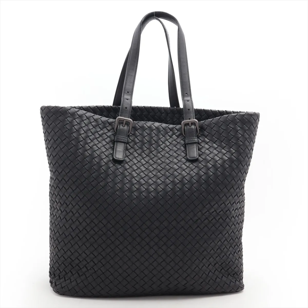 Intrecciato Leather Tote Bag Black — view 2