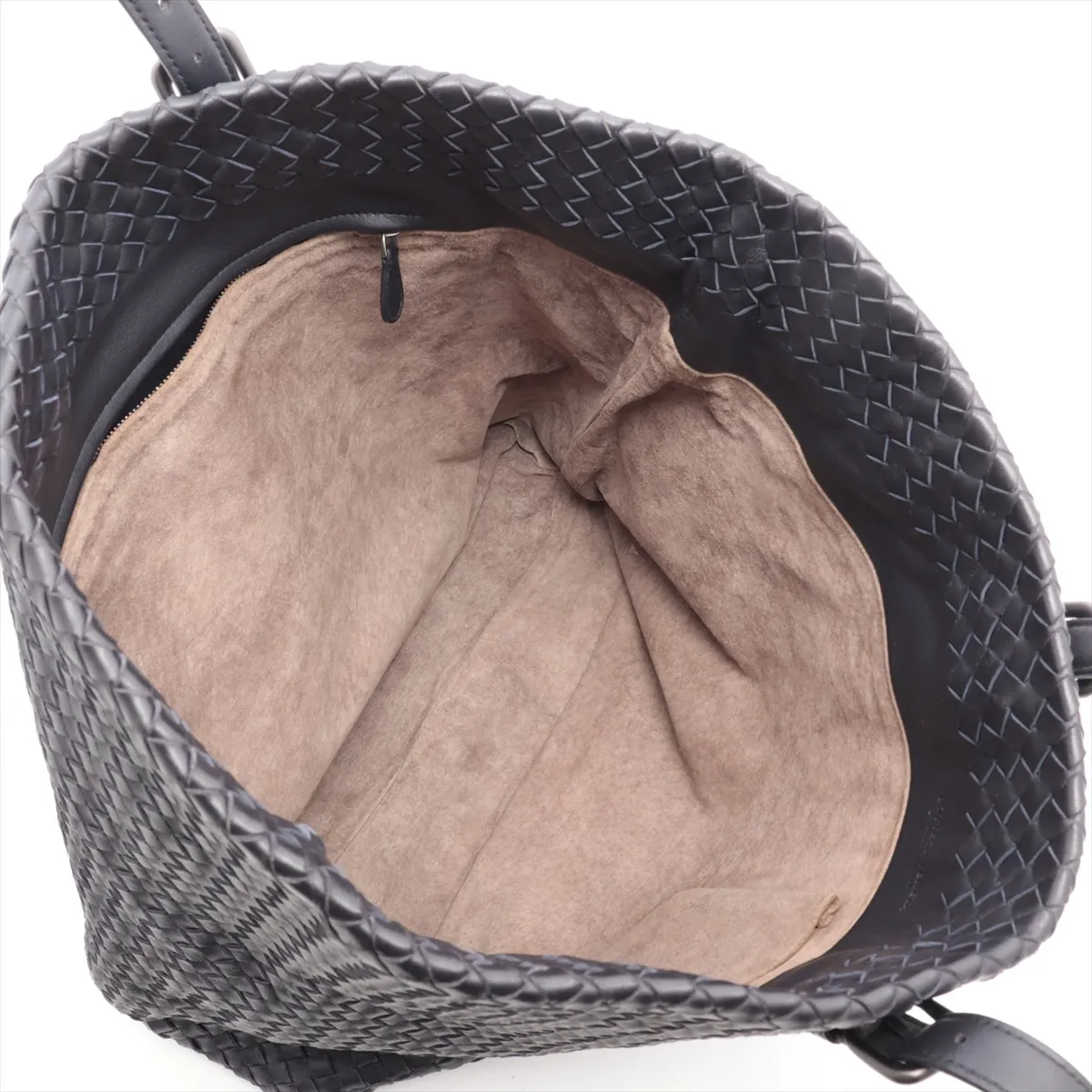 Intrecciato Leather Tote Bag Black — view 7
