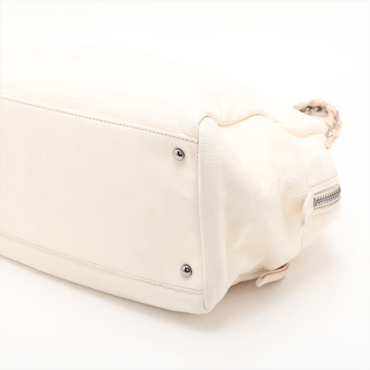 Coco Mark Leather Chain Shoulder Bag, Beige, Silver Hardware — view 3