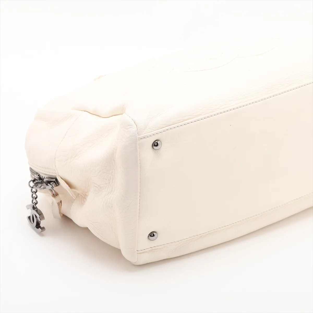 Coco Mark Leather Chain Shoulder Bag, Beige, Silver Hardware — view 4