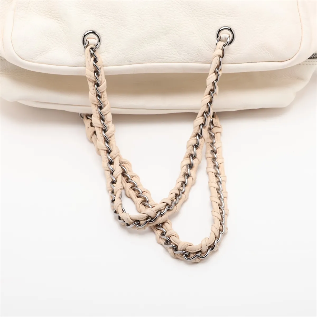 Coco Mark Leather Chain Shoulder Bag, Beige, Silver Hardware — view 5