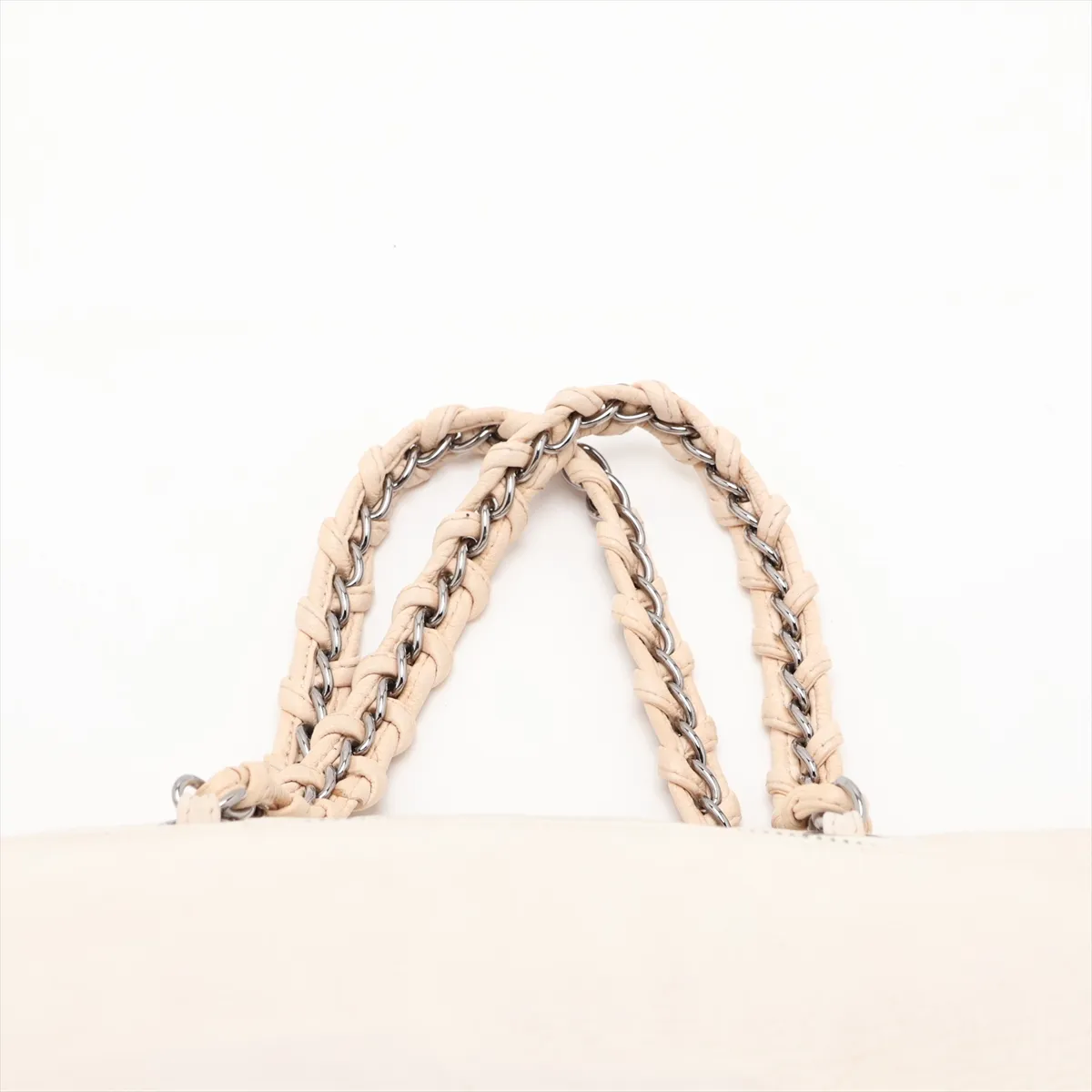 Coco Mark Leather Chain Shoulder Bag, Beige, Silver Hardware — view 6