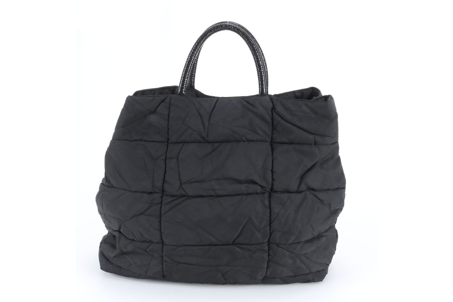 Tessuto Nylon Crispy Triangle Logo Leather Tote Bag — view 3