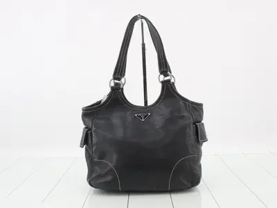 Triangle logo leather tote bag