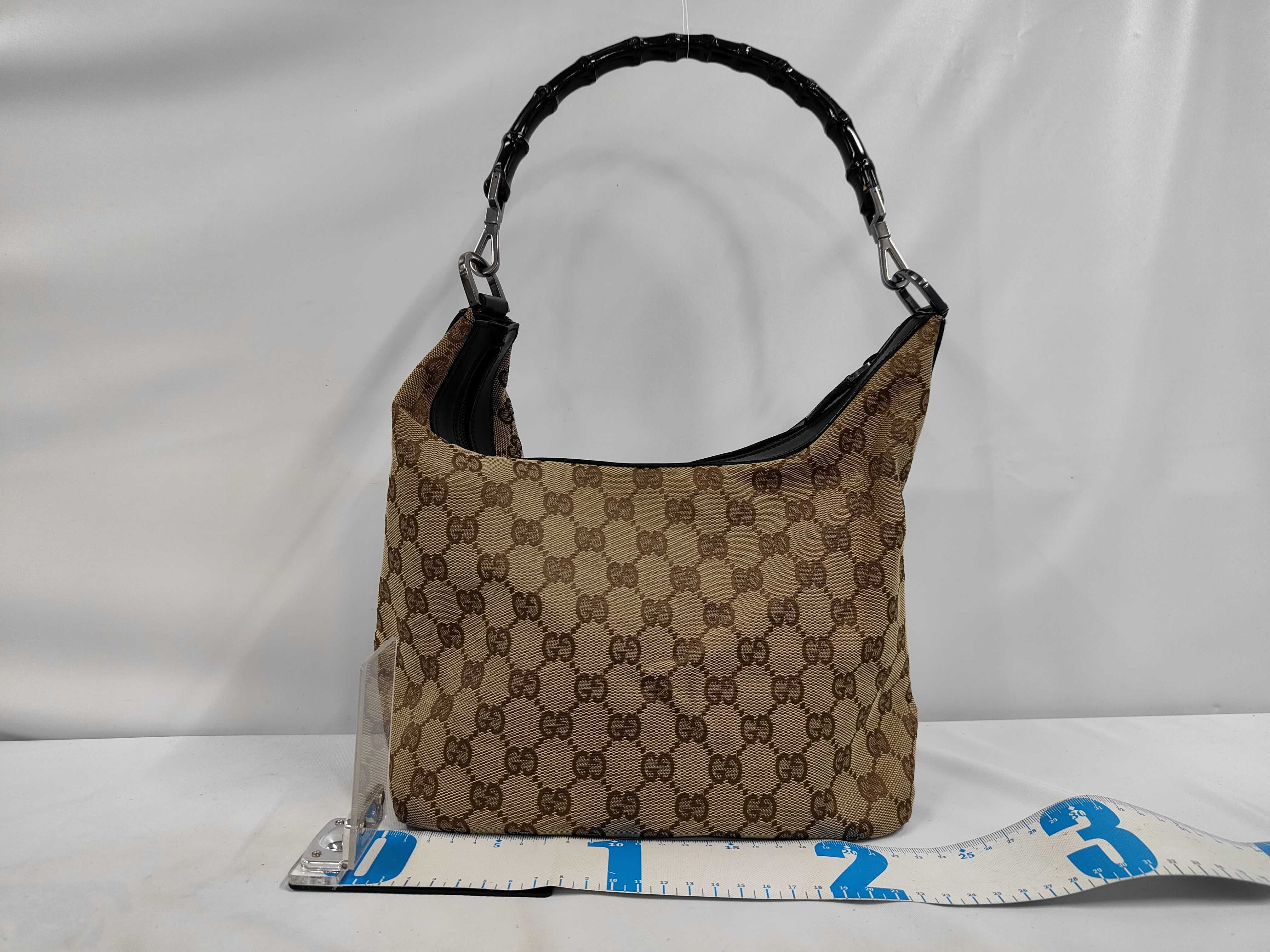 000 0531 Bamboo GG Canvas x Leather One-Shoulder Bag Handbag Beige x Black Shoulder Bag — view 2