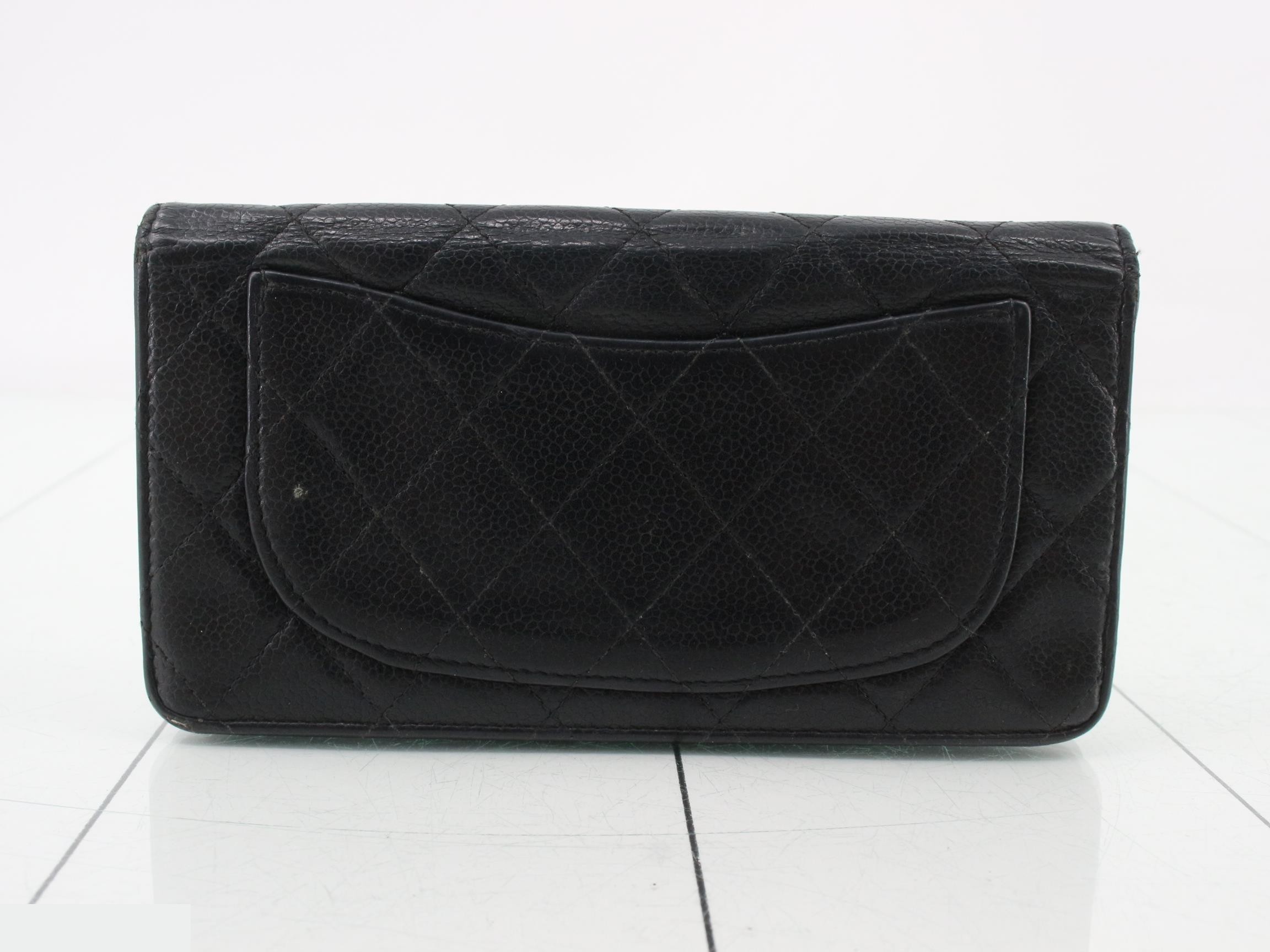 Matelassé long wallet, caviar leather, silver hardware, black — view 2