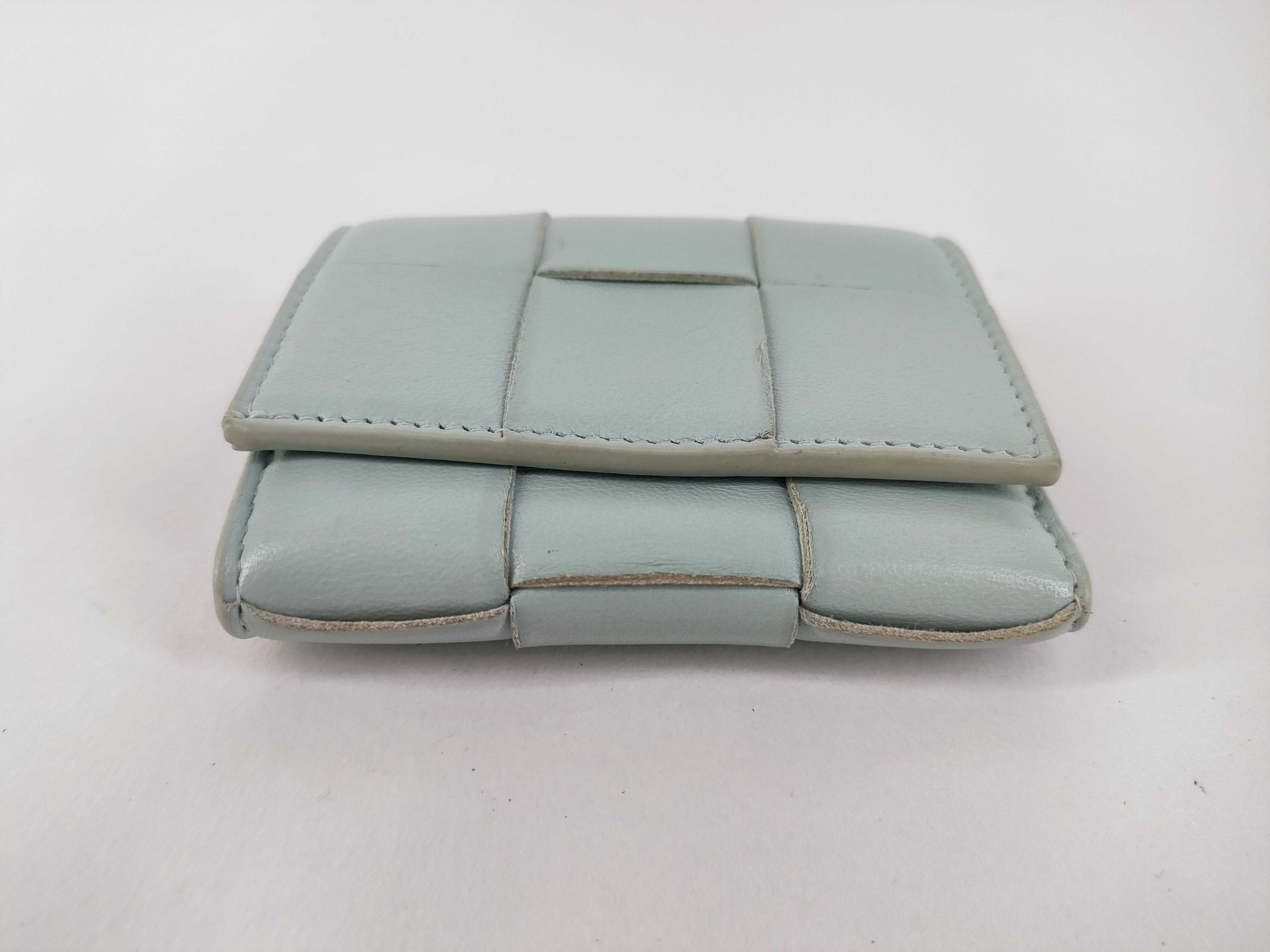 Intrecciato Maxi Cassette Compact Wallet, Light Blue — view 7