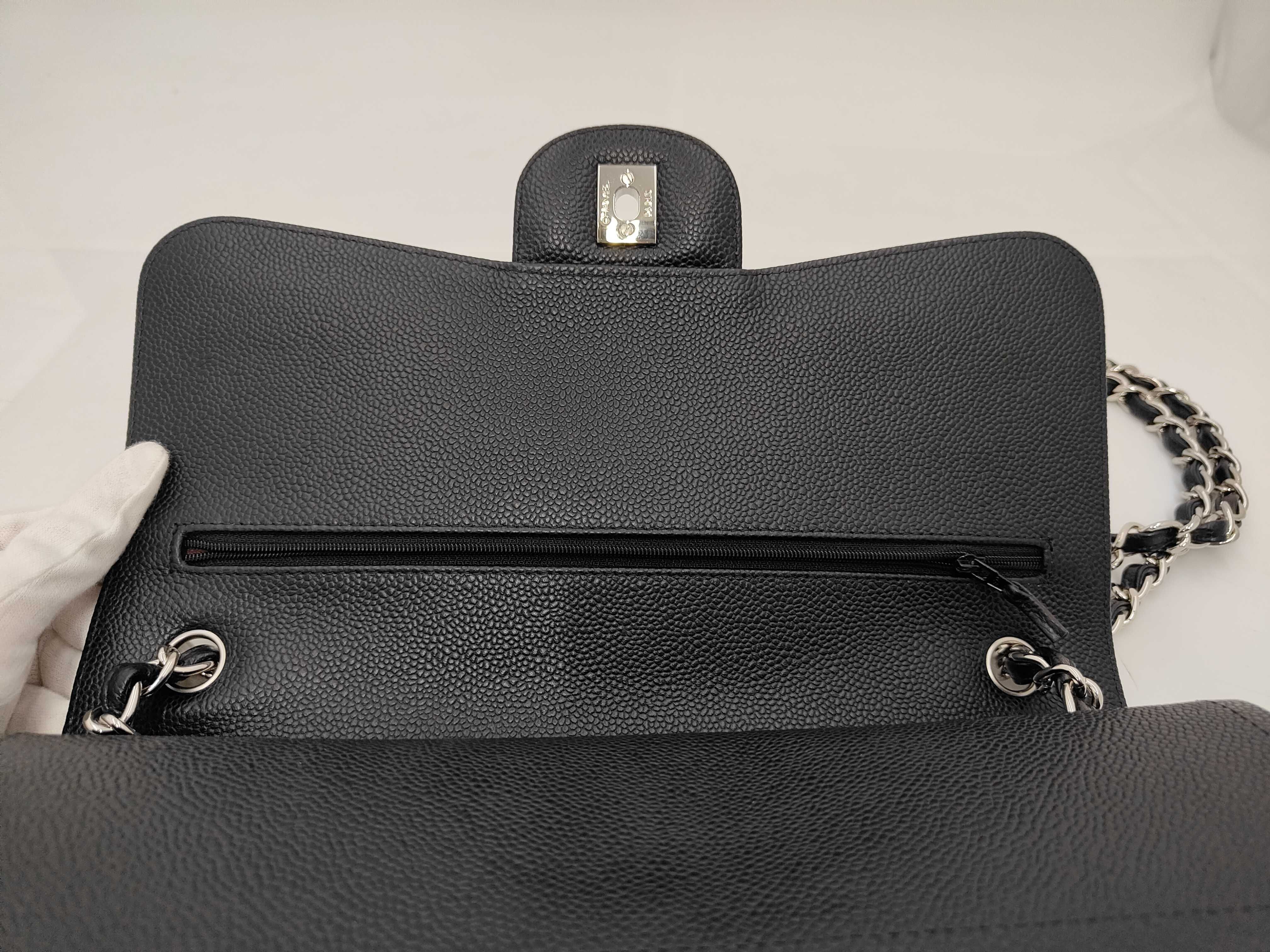 Caviar Skin Jumbo Matelassé Chain Shoulder Bag, Black, Serial Number 22 — view 8