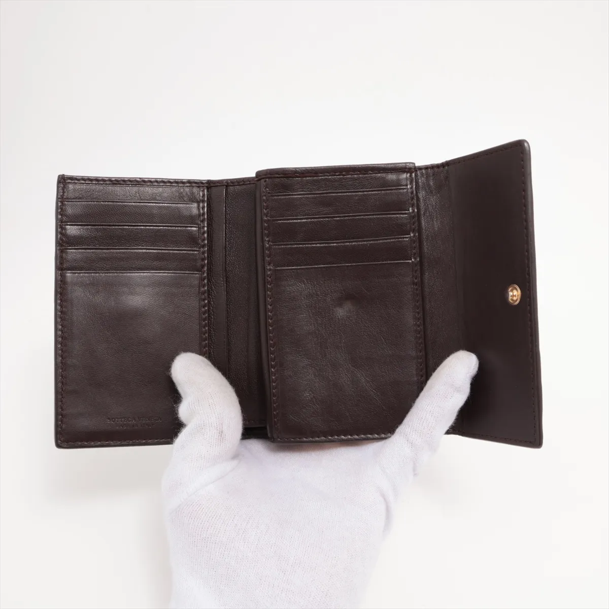 Intrecciato Leather Compact Wallet Brown — view 4