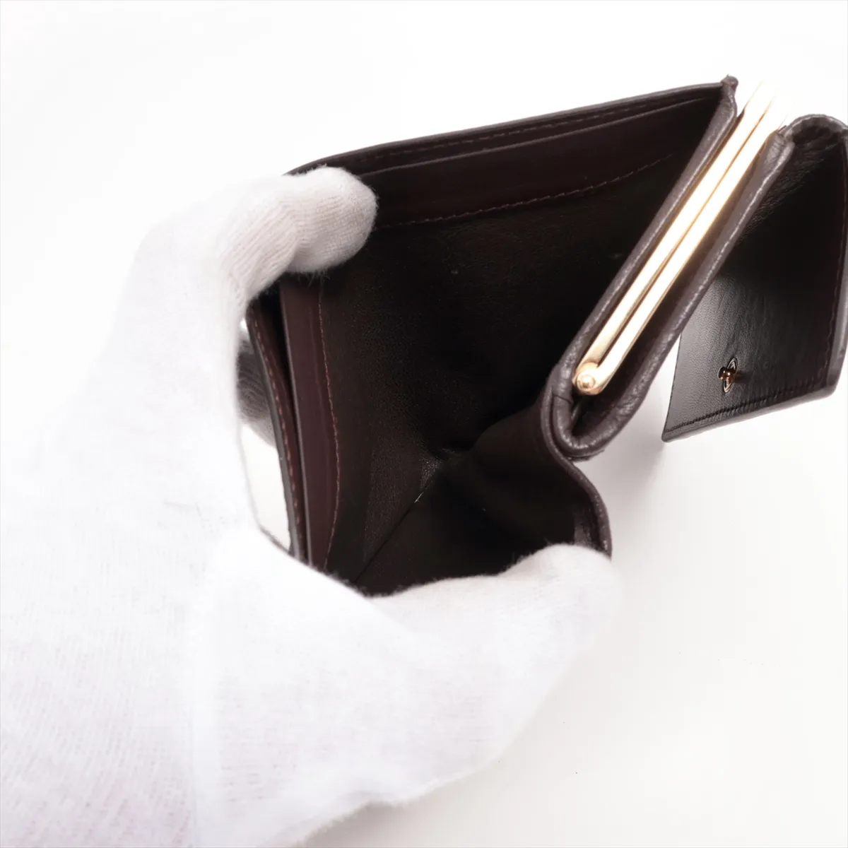 Intrecciato Leather Compact Wallet Brown — view 6