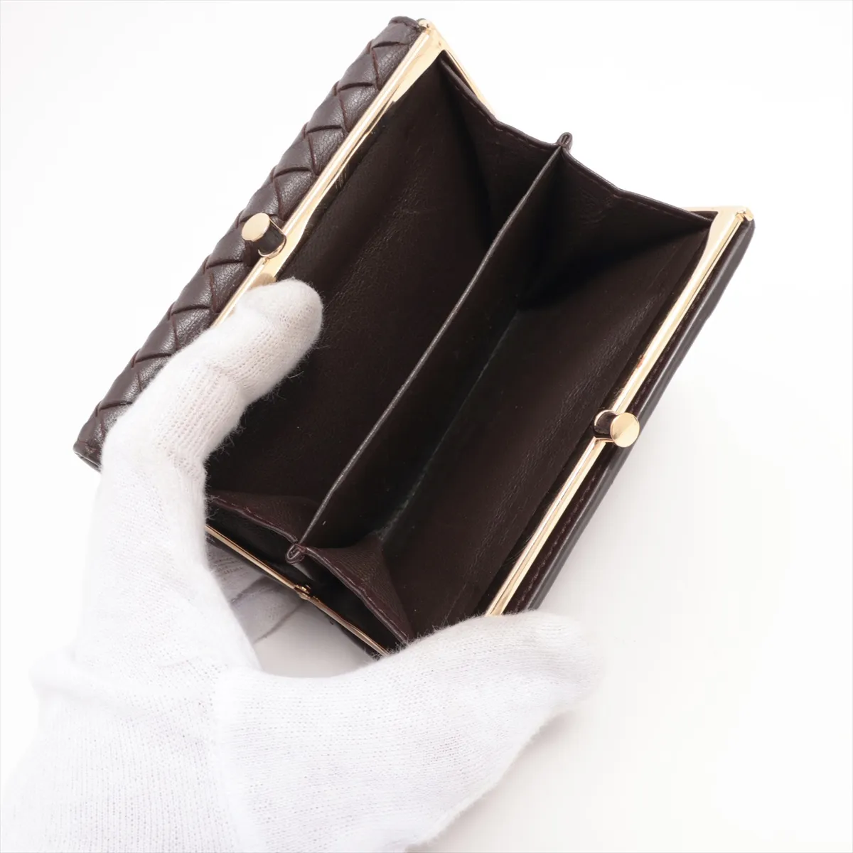 Intrecciato Leather Compact Wallet Brown — view 7