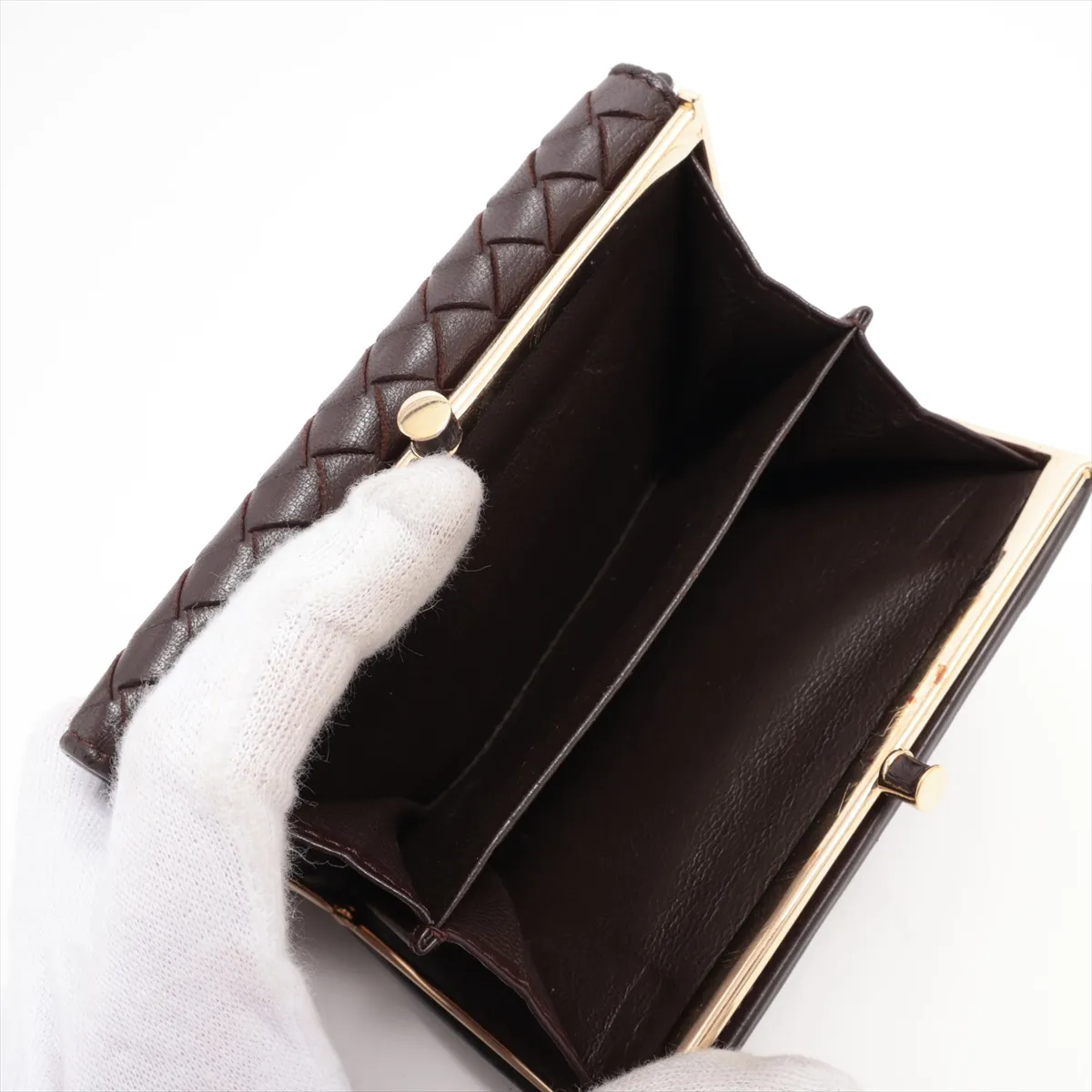 Intrecciato Leather Compact Wallet Brown — view 8