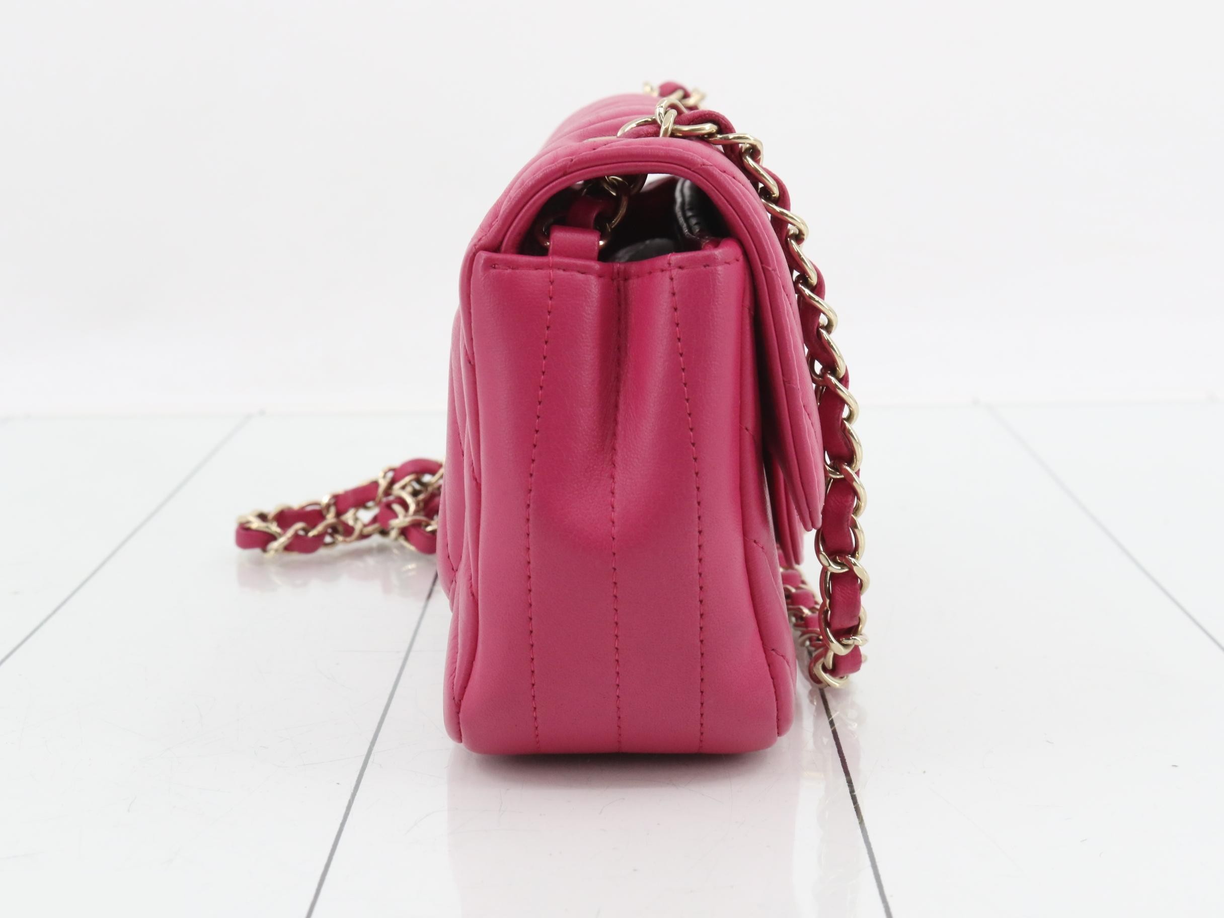 Single flap mini shoulder bag, lambskin, chevron pattern, #23. — view 4