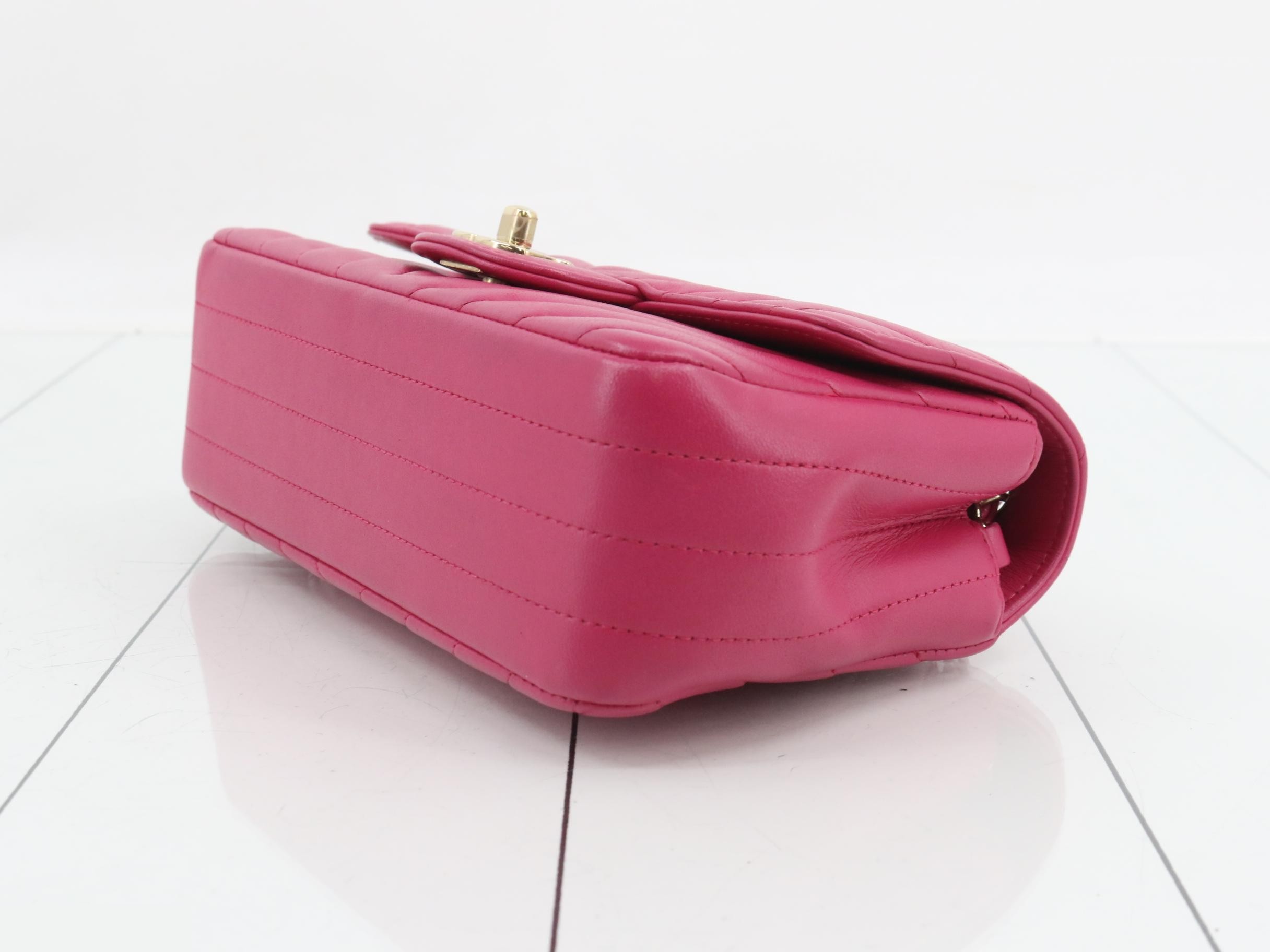 Single flap mini shoulder bag, lambskin, chevron pattern, #23. — view 6