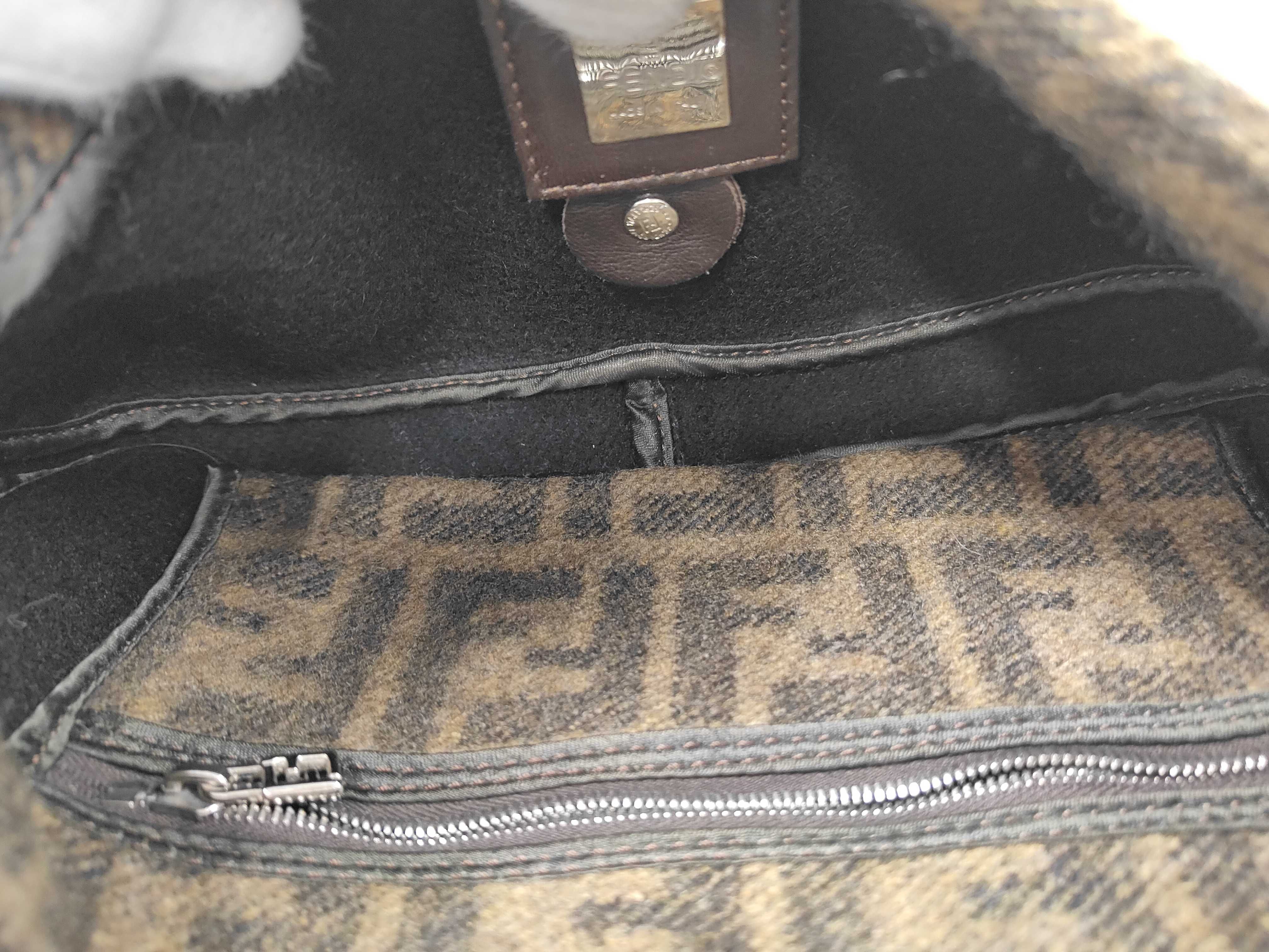 Zucca Shoulder Bag, Wool x Leather, Brown Shoulder Bag — view 9