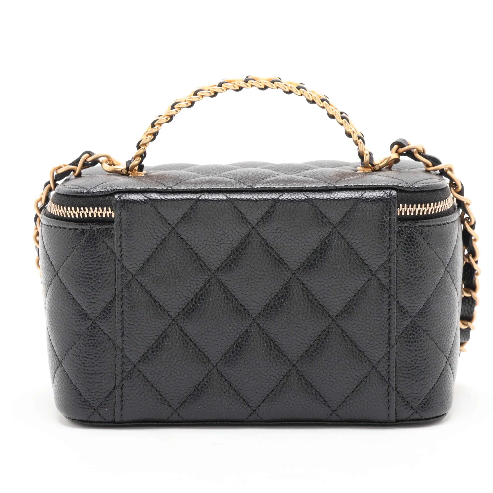 Matelassé Caviar Skin 2-Way Handbag Vanity Case Black Gold Hardware 32115689 (Serial Number 32) — view 2