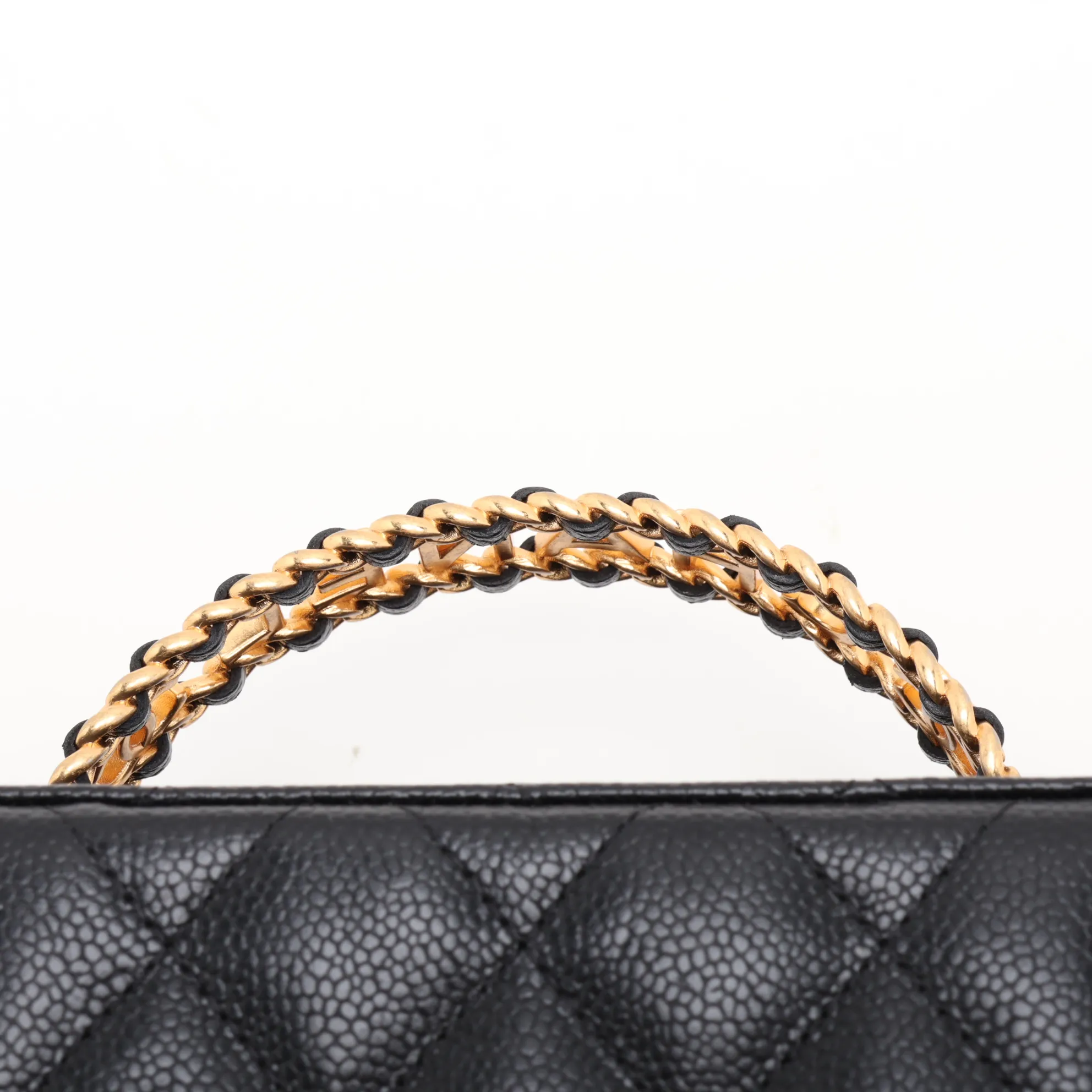 Matelassé Caviar Skin 2-Way Handbag Vanity Case Black Gold Hardware 32115689 (Serial Number 32) — view 6