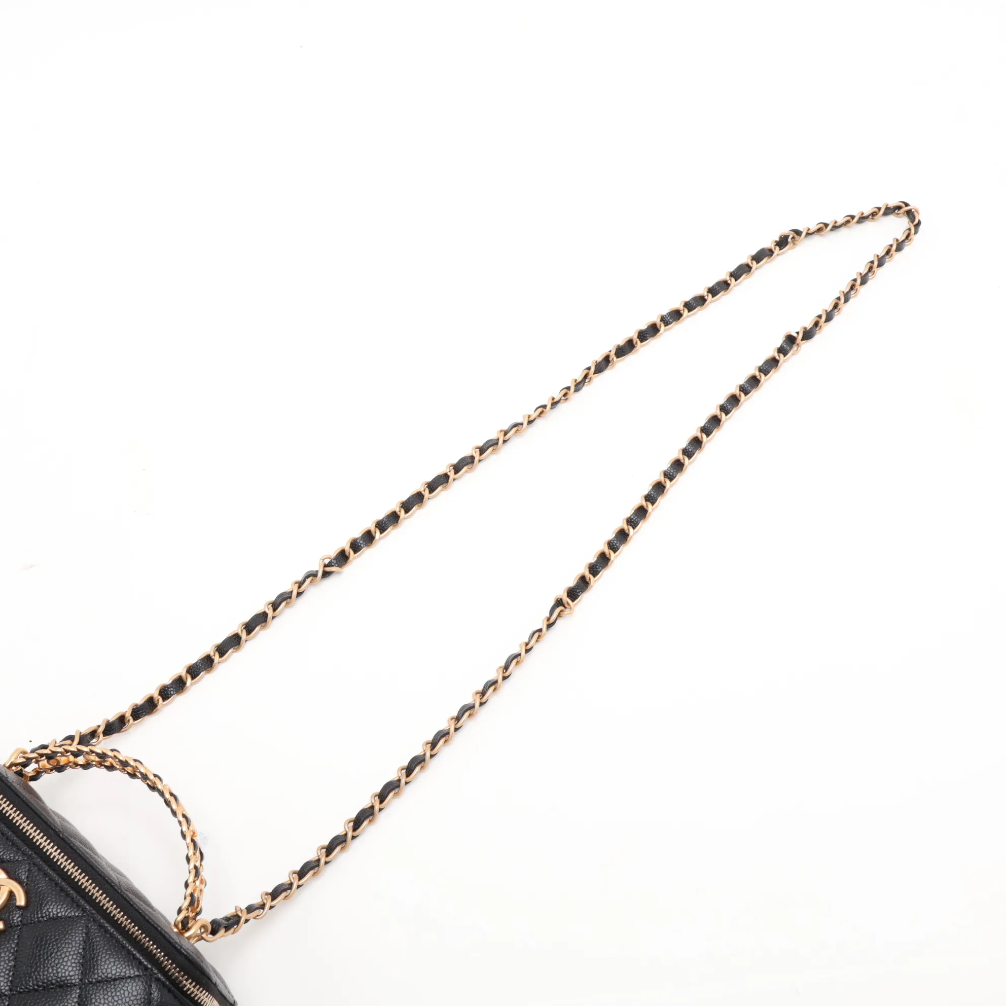 Matelassé Caviar Skin 2-Way Handbag Vanity Case Black Gold Hardware 32115689 (Serial Number 32) — view 7