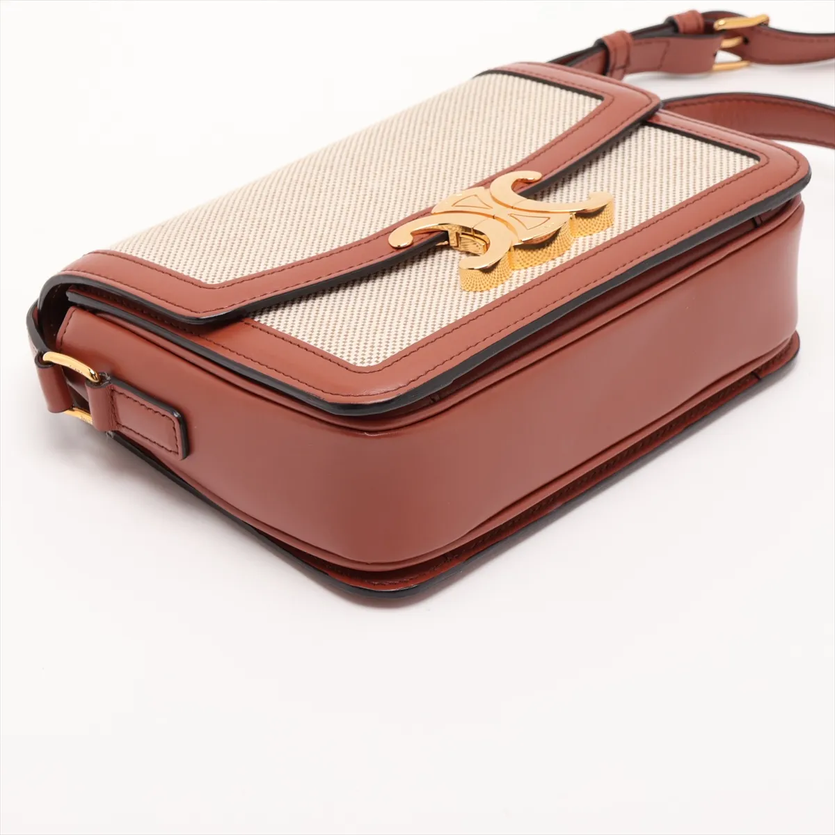 Triomphe Teen Canvas x Leather Shoulder Bag, Beige x Brown — view 4