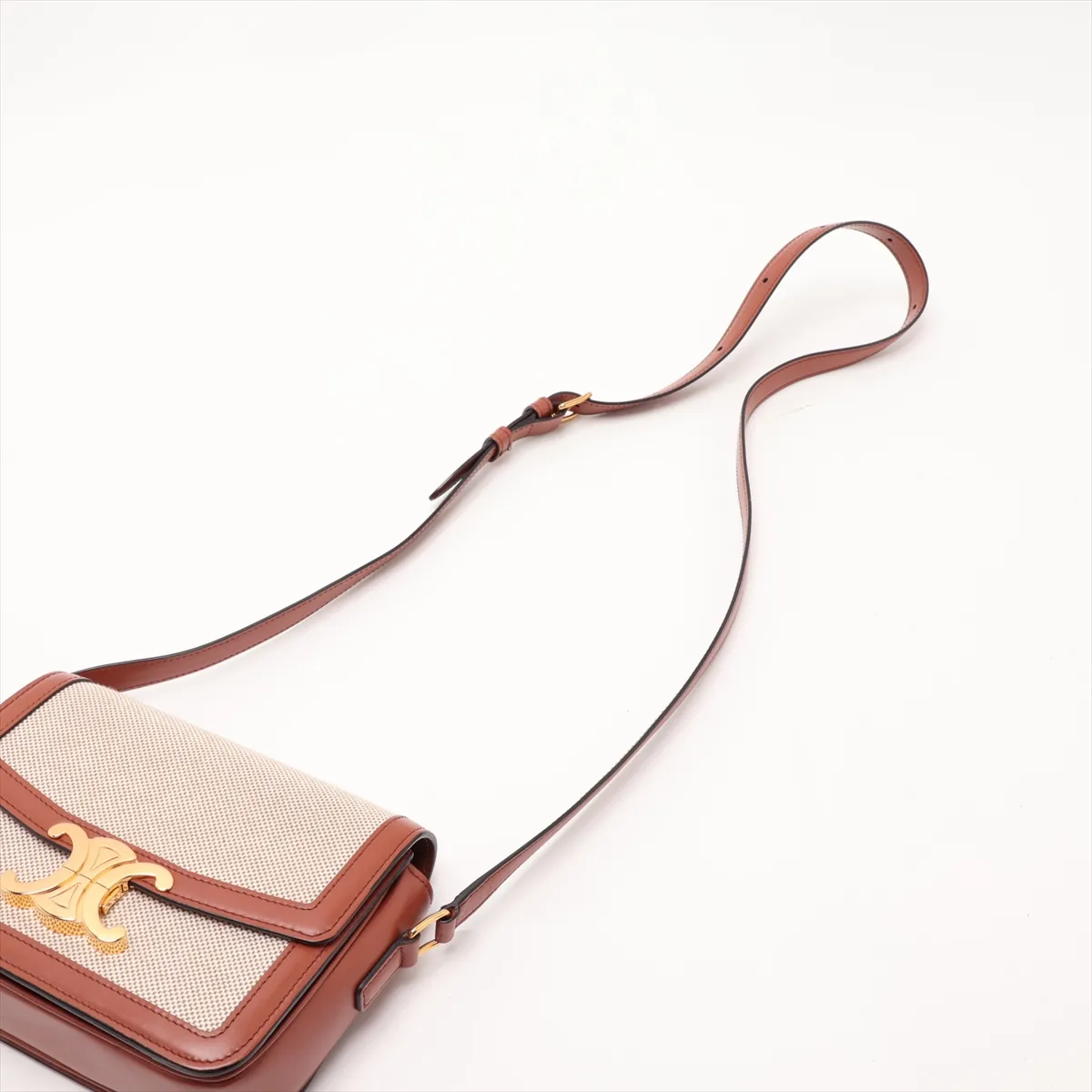 Triomphe Teen Canvas x Leather Shoulder Bag, Beige x Brown — view 5