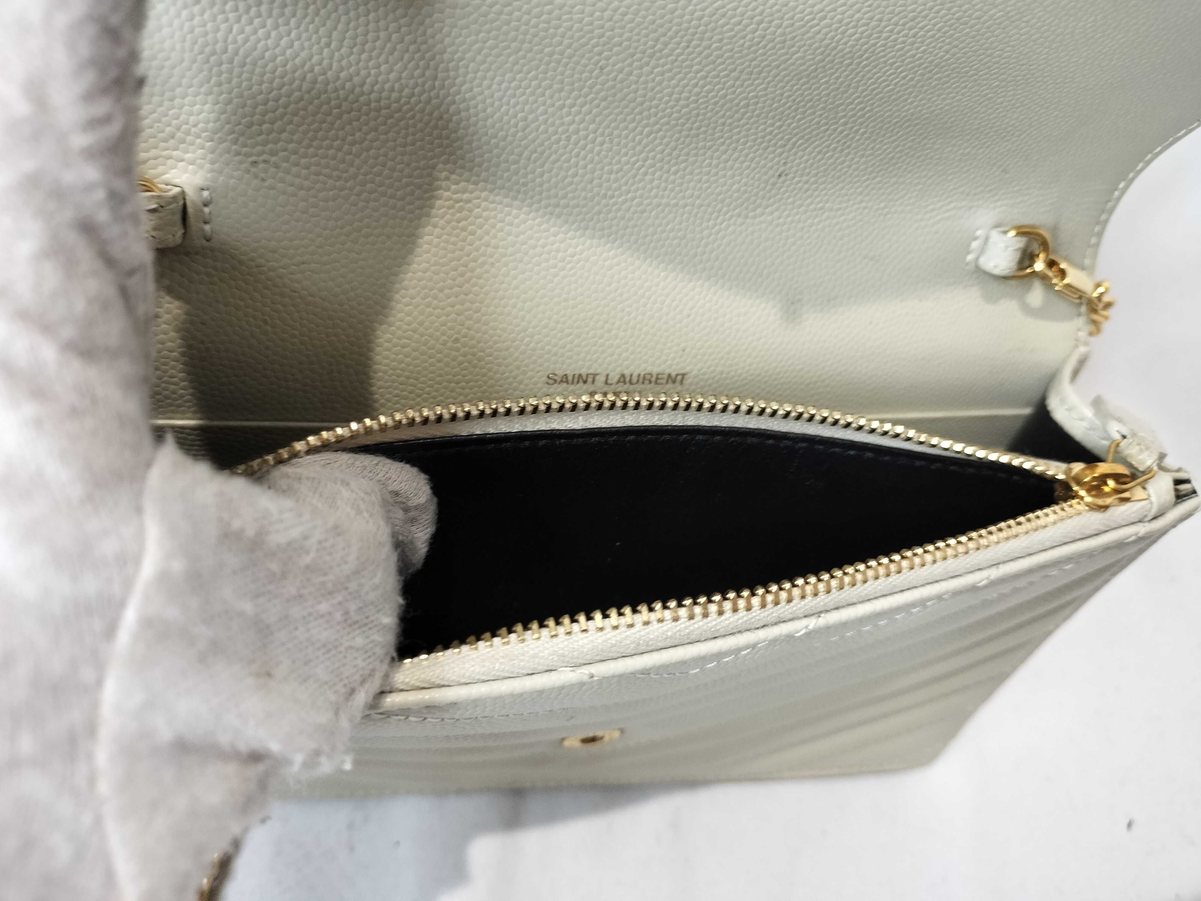 VN-Saint Laurent Paris Cassandra Leather Chain Wallet Beige 742920 Shoulder Bag — view 12