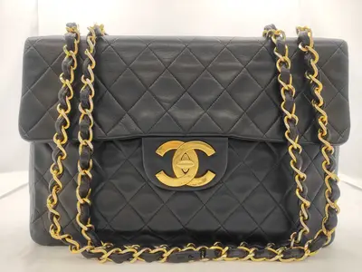 Large Matelassé 34 Large Coco Lambskin Gold Hardware Chain Shoulder Bag Black Series 2 A01094 Black Bag