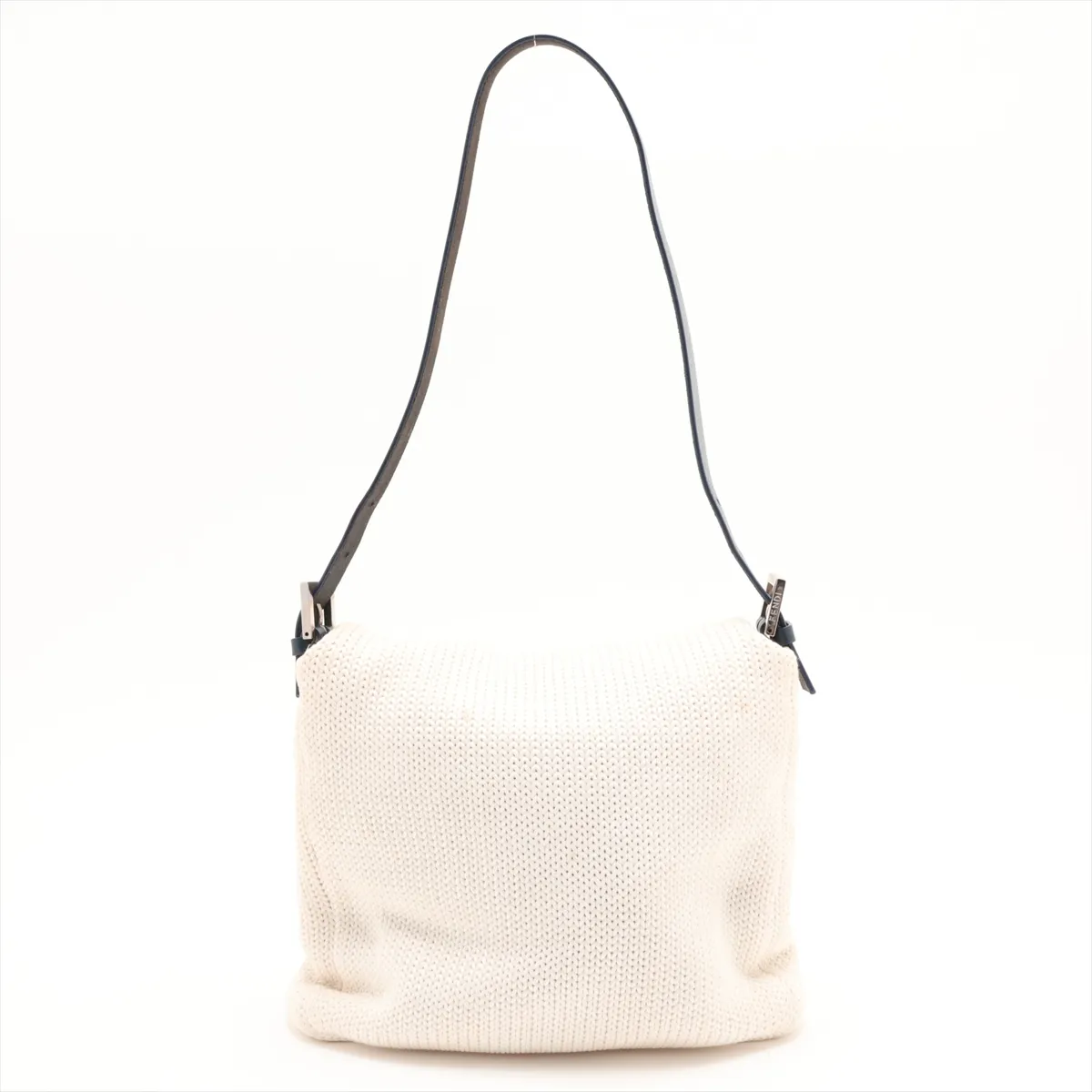 knit x leather shoulder bag, white x navy — view 2