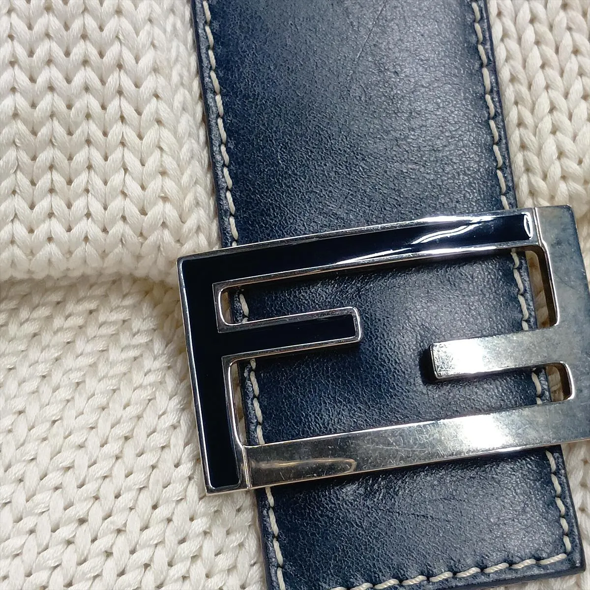 knit x leather shoulder bag, white x navy — view 11