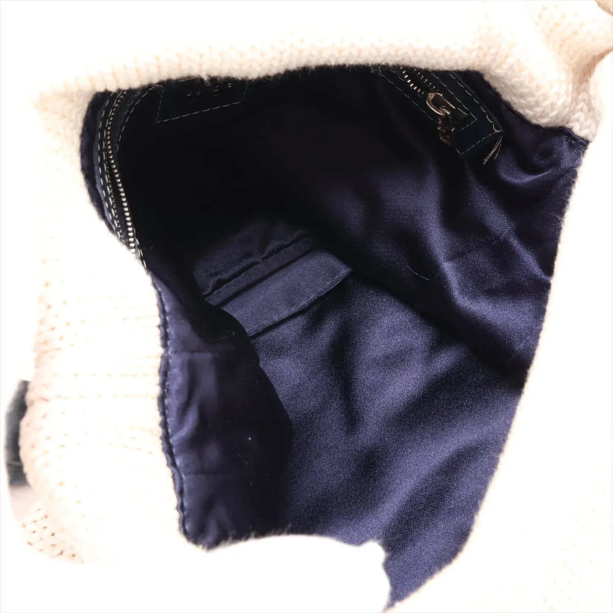 knit x leather shoulder bag, white x navy — view 6